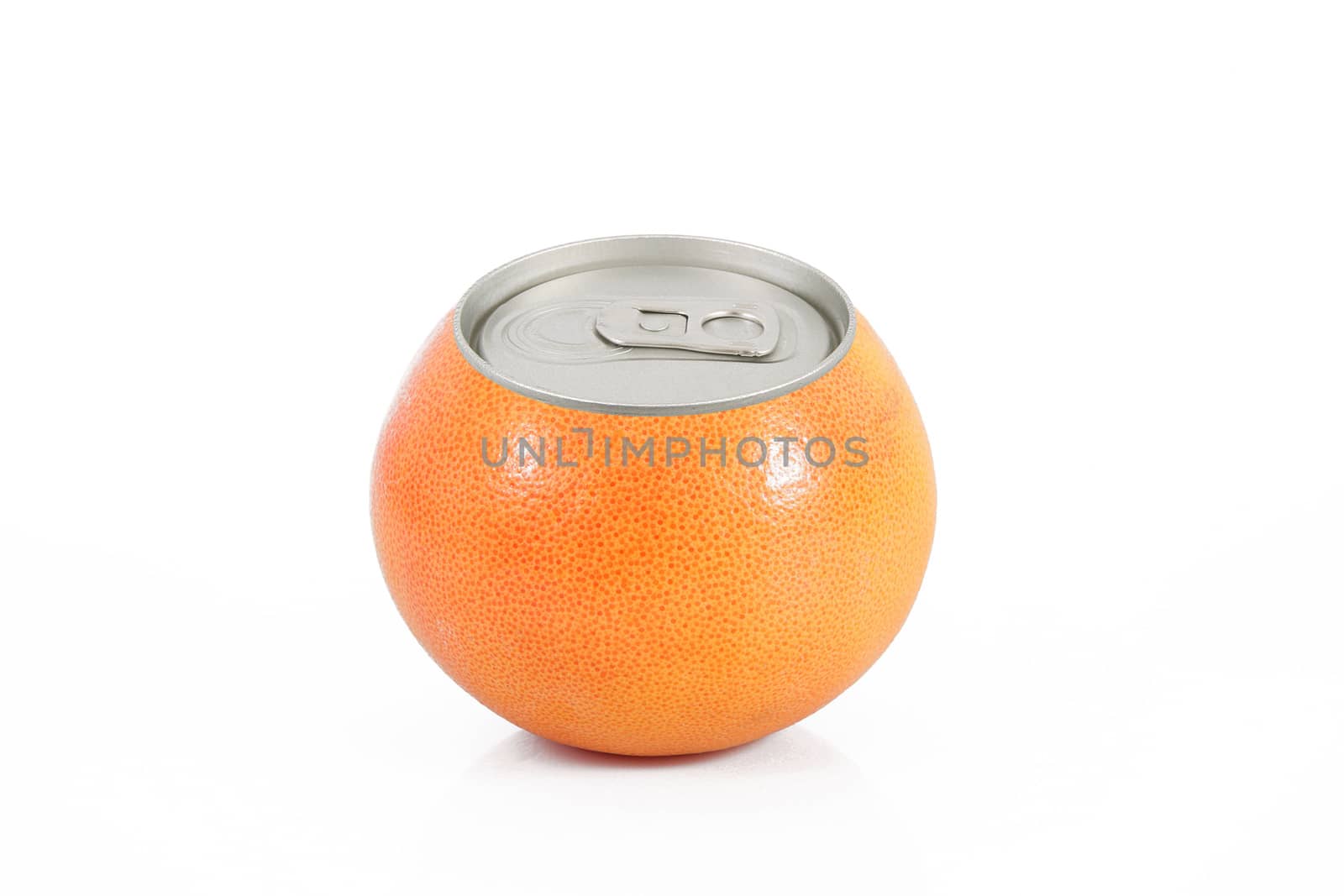 juice of orange in tin on white background
