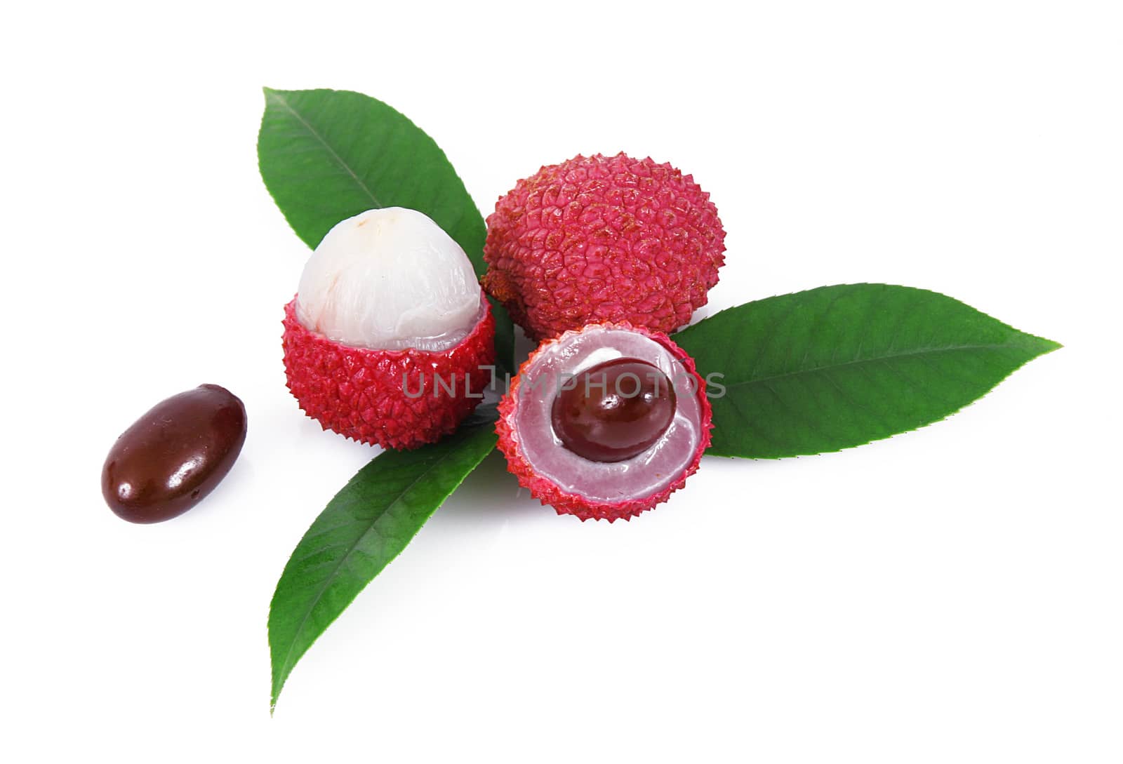 fresh lychees on white background