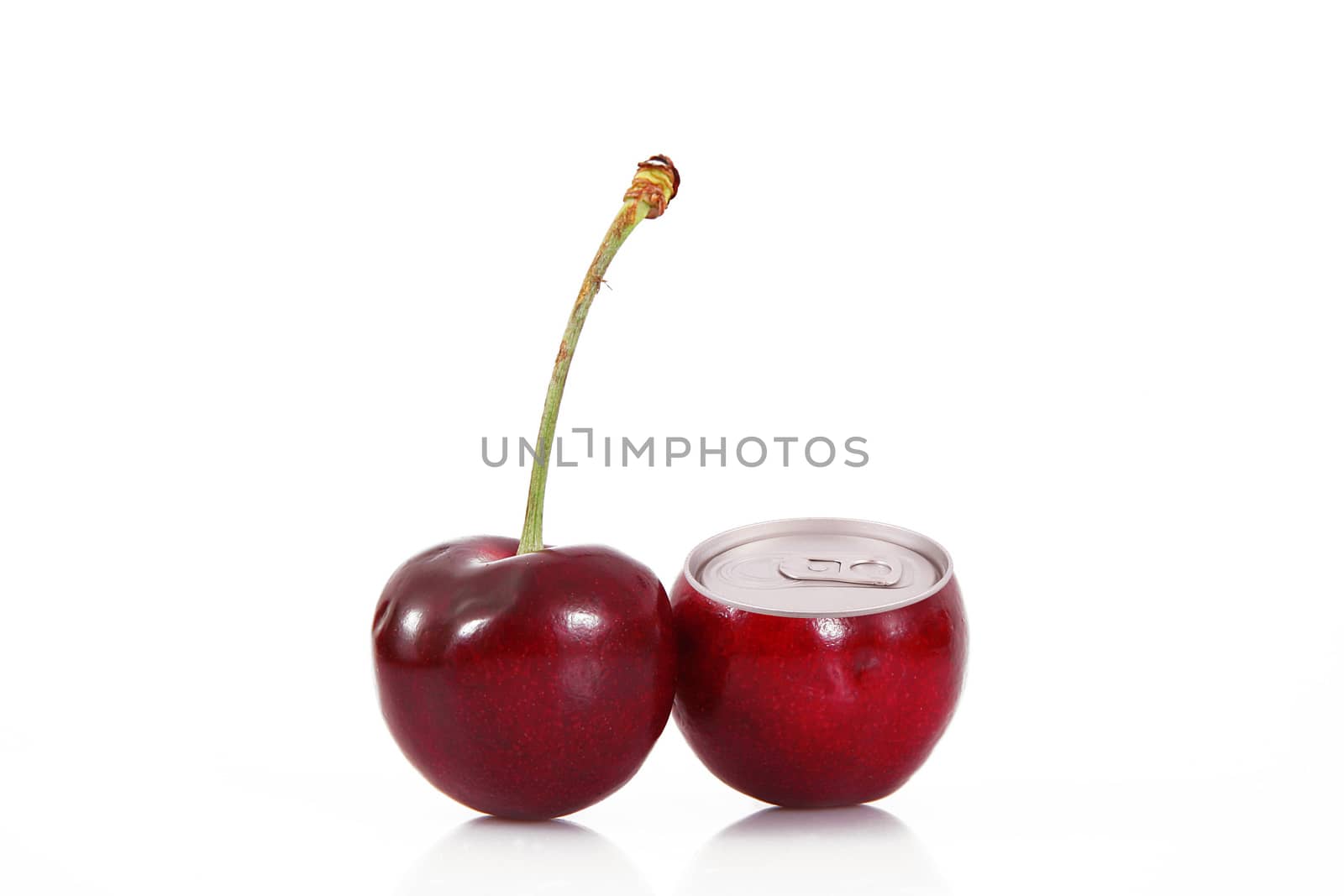 juice of cherry in tin on white background