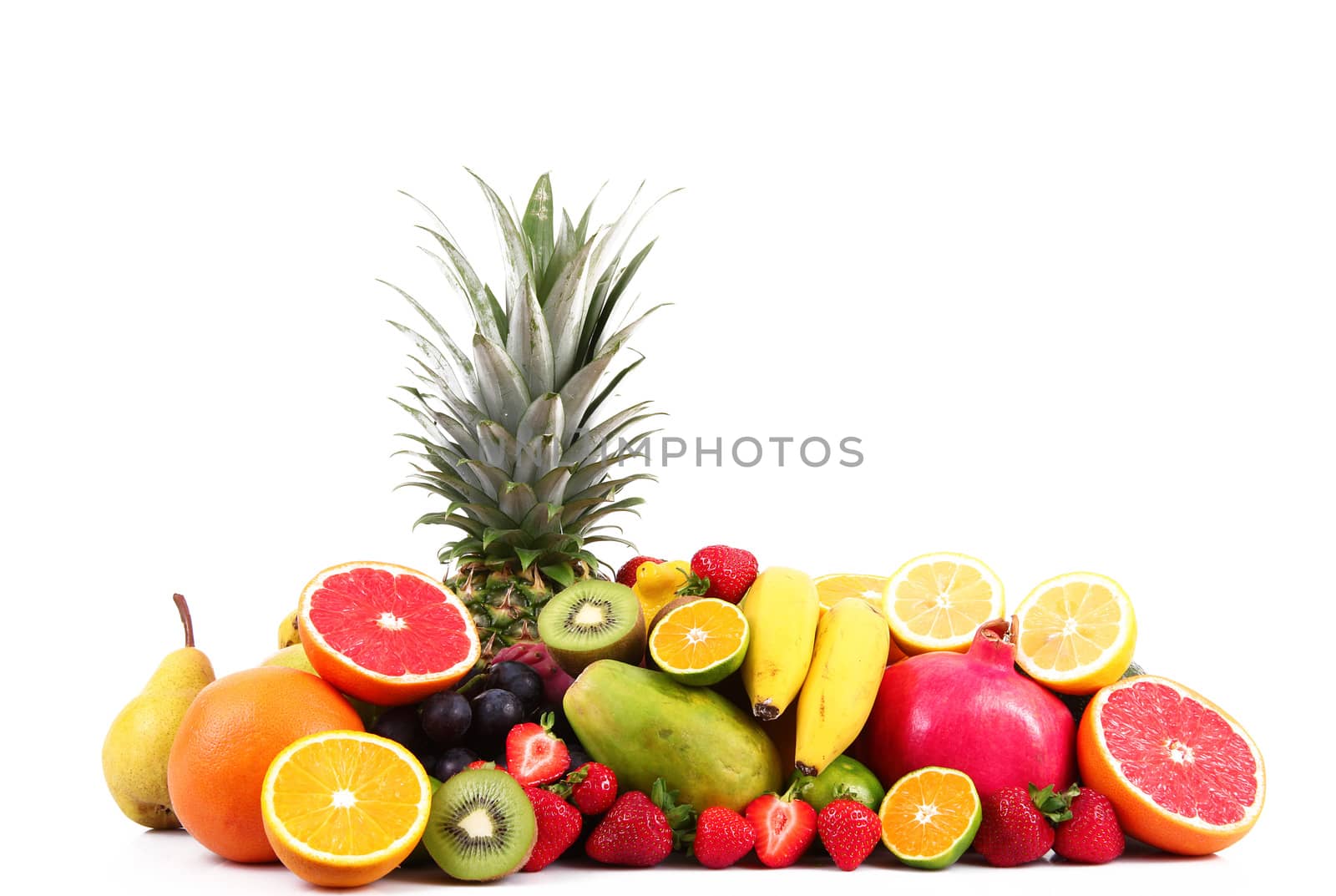 fresh fruit on white background
