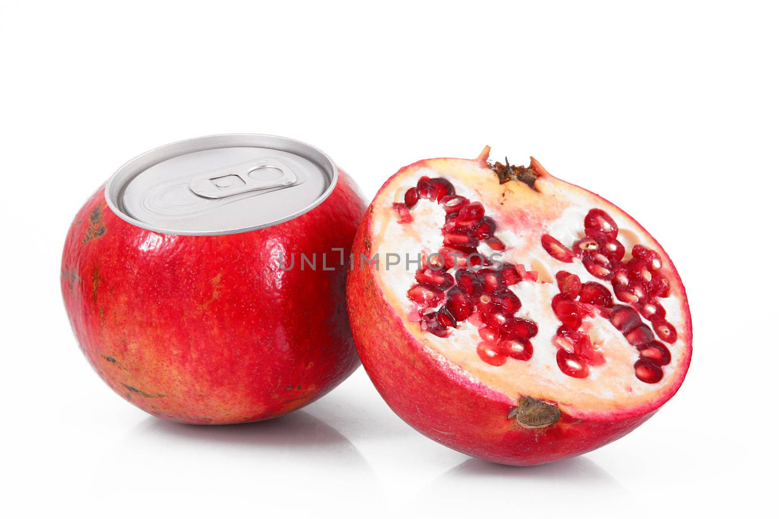 juice of pomegranate in tin on white background