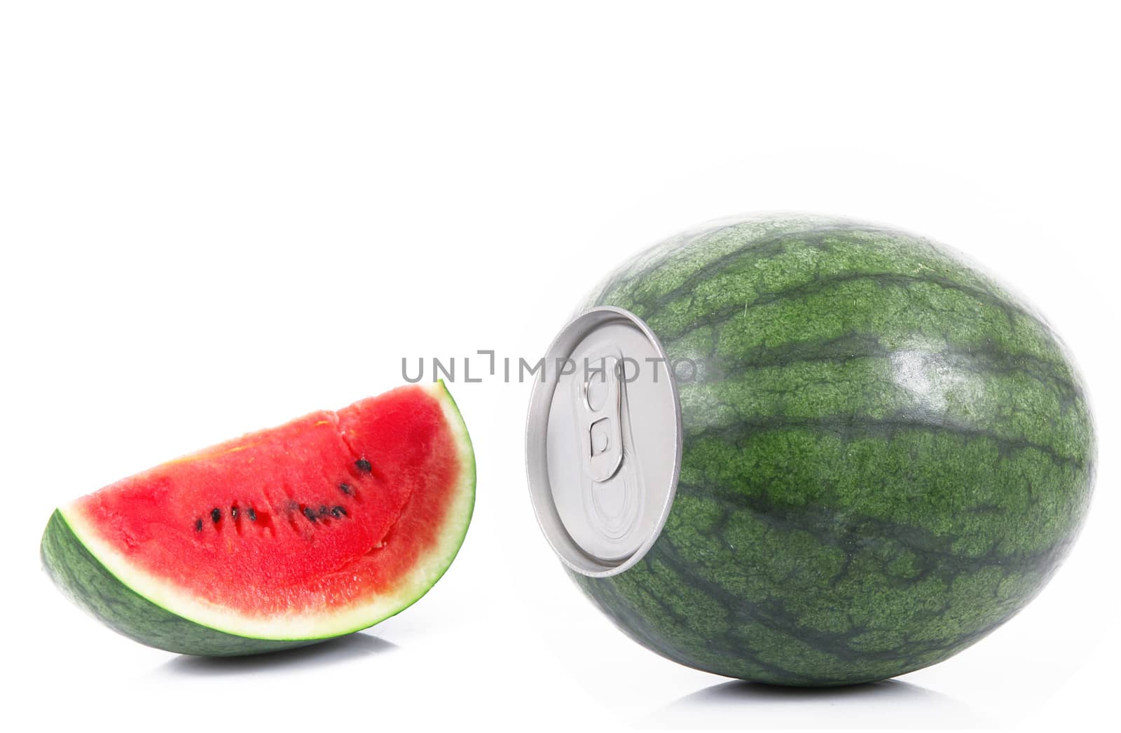 juice of watermelon in tin on white background