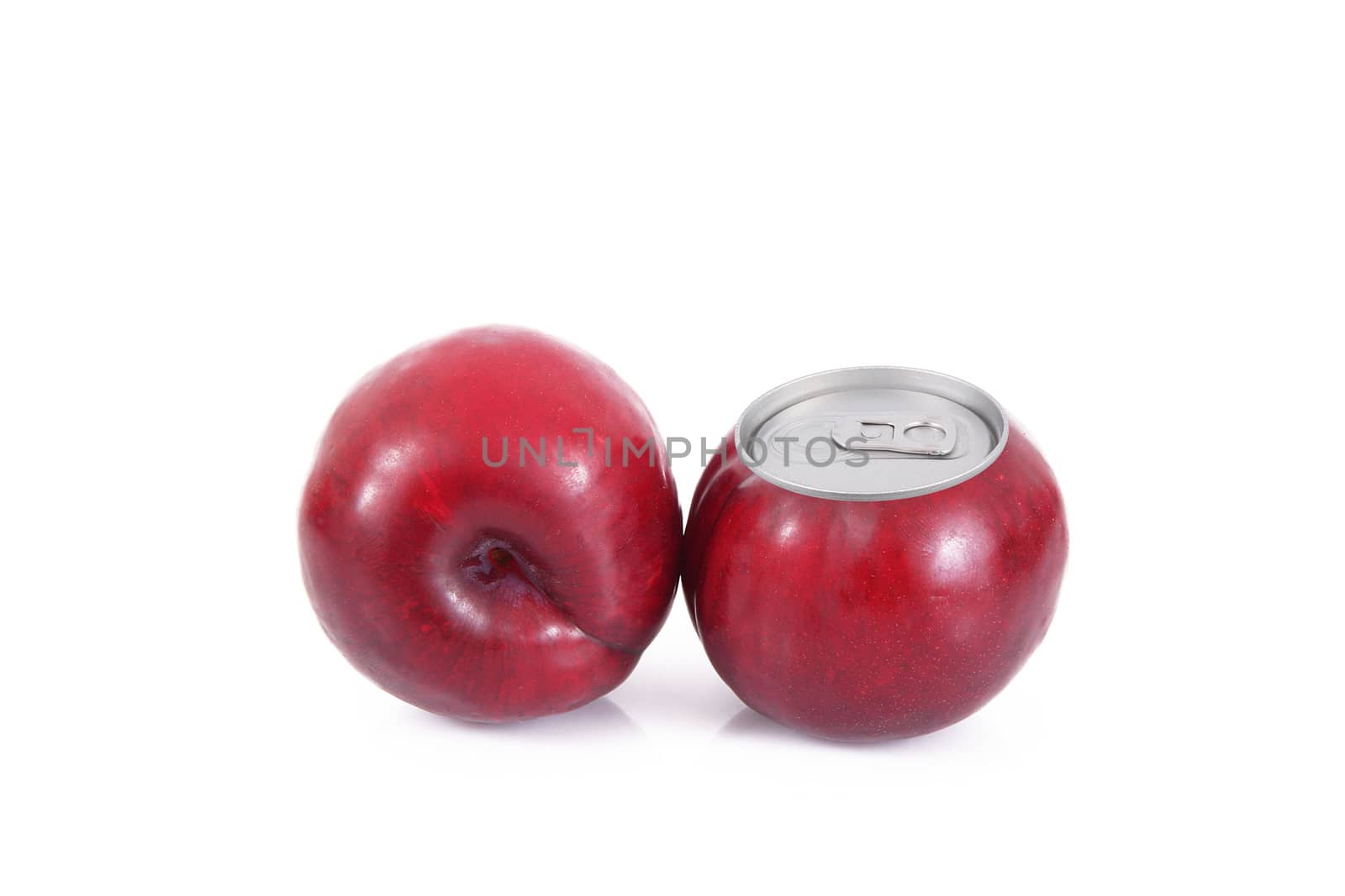 juice of plum in tin on white background