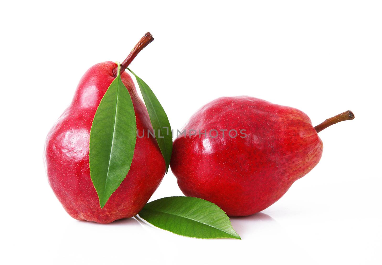 fresh red pears on white background