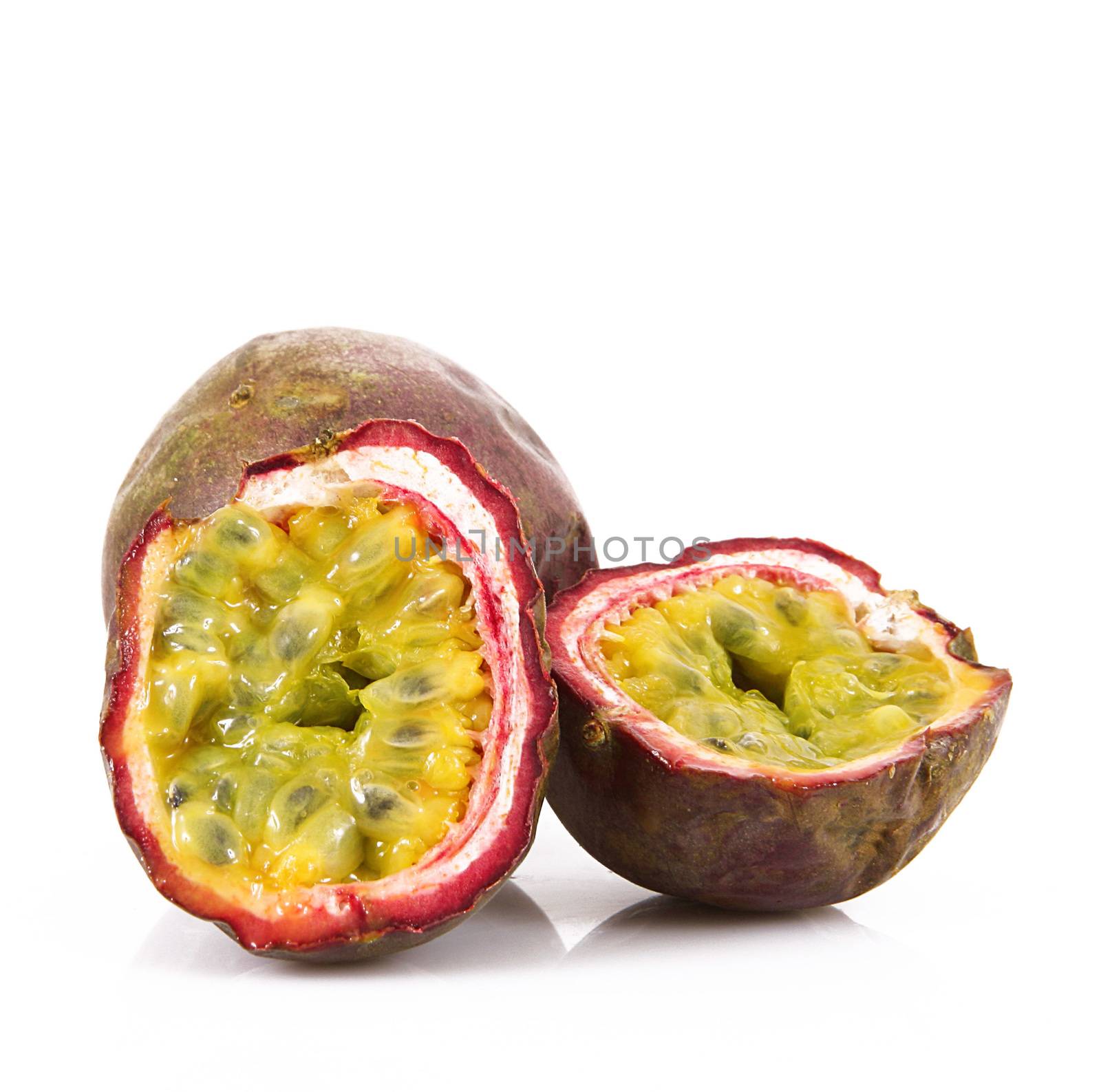 fresh passion fruit on white background