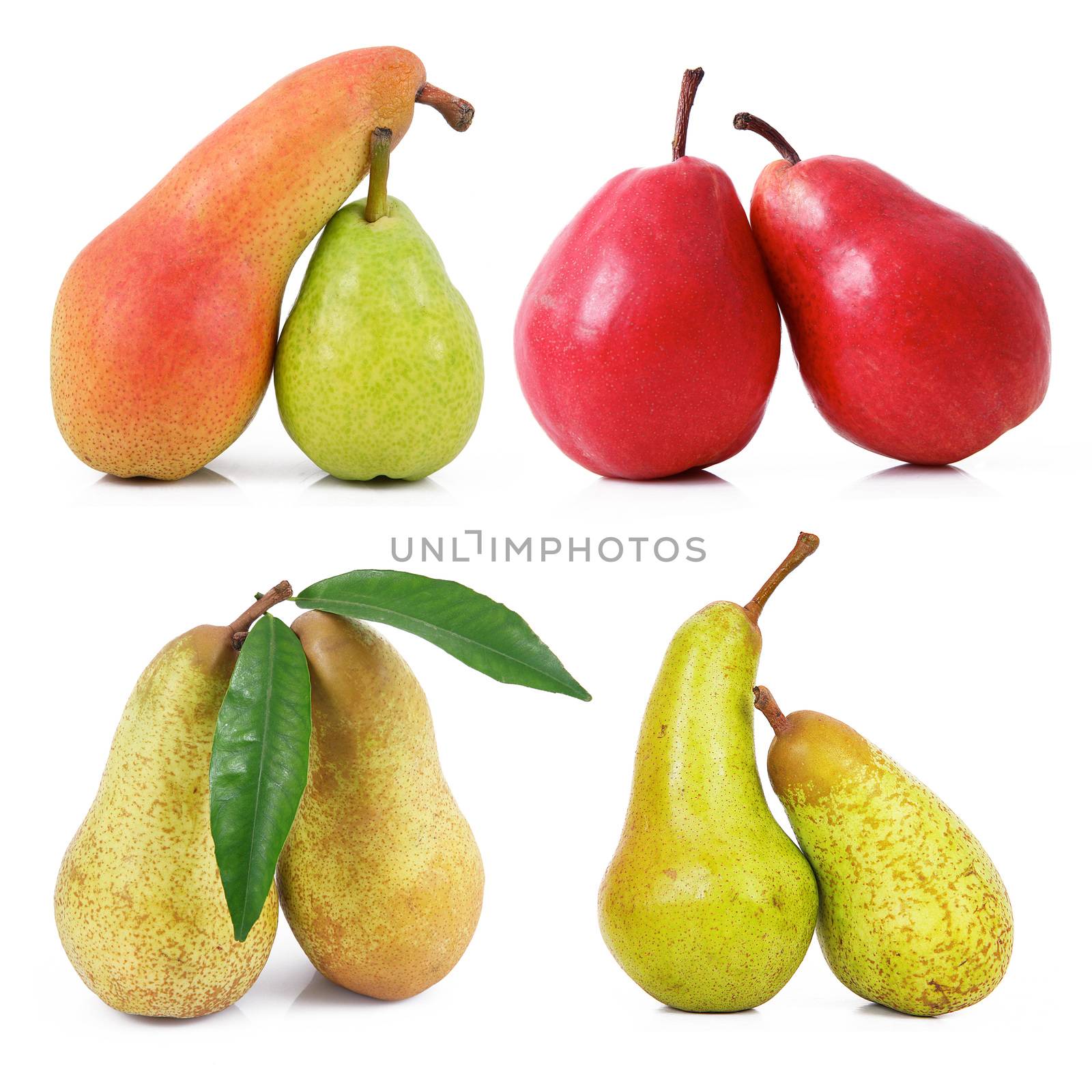 fresh pears collage on white background