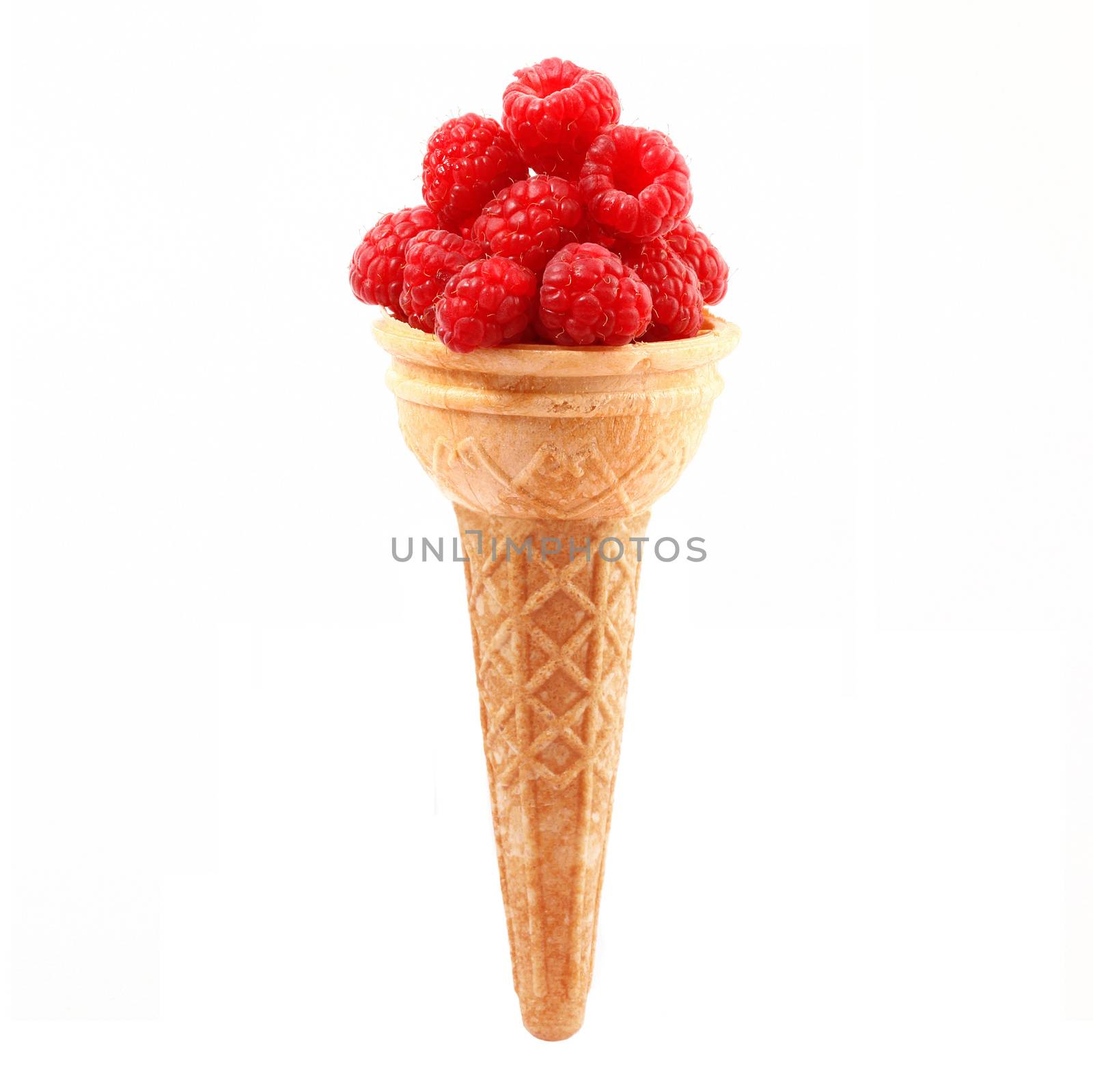 fresh raspberries like an ice cream on white background
