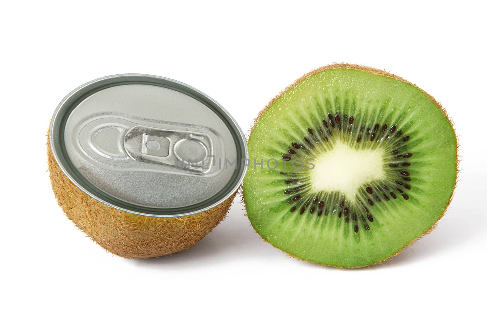 juice of kiwi in tin on white background