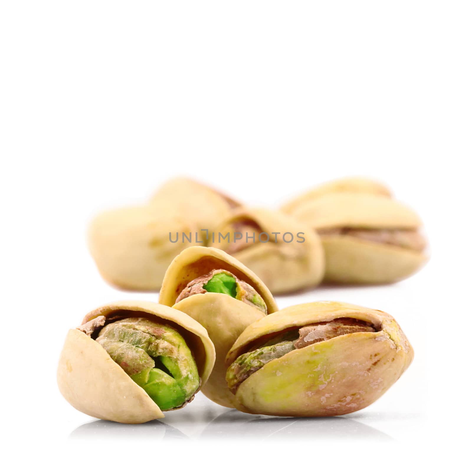 fresh pistachio on white background