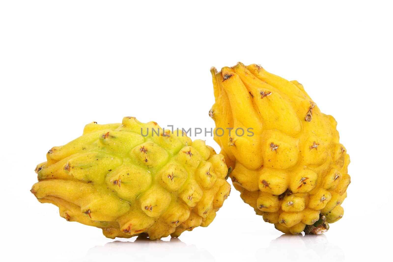fresh yellow pitaya on white background