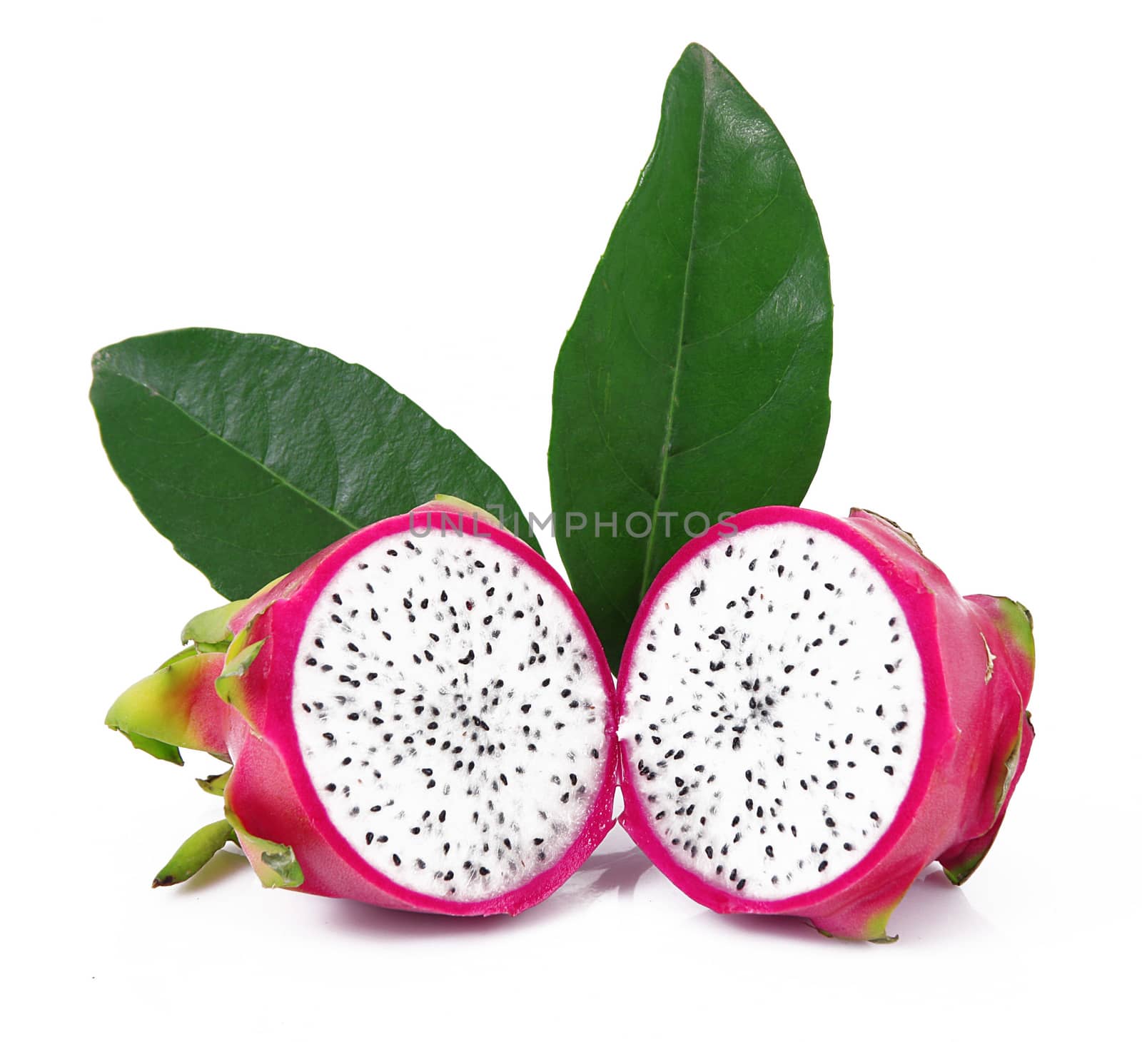 fresh red pitaya on white background