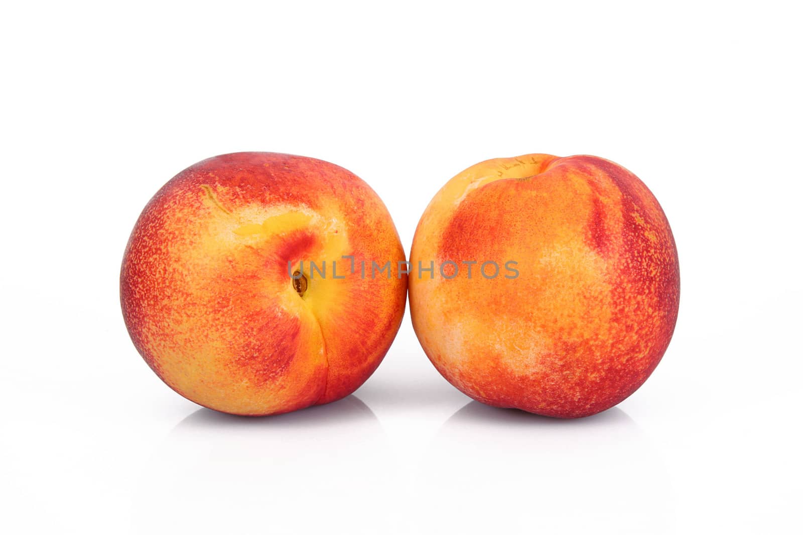 fresh peaches on white background
