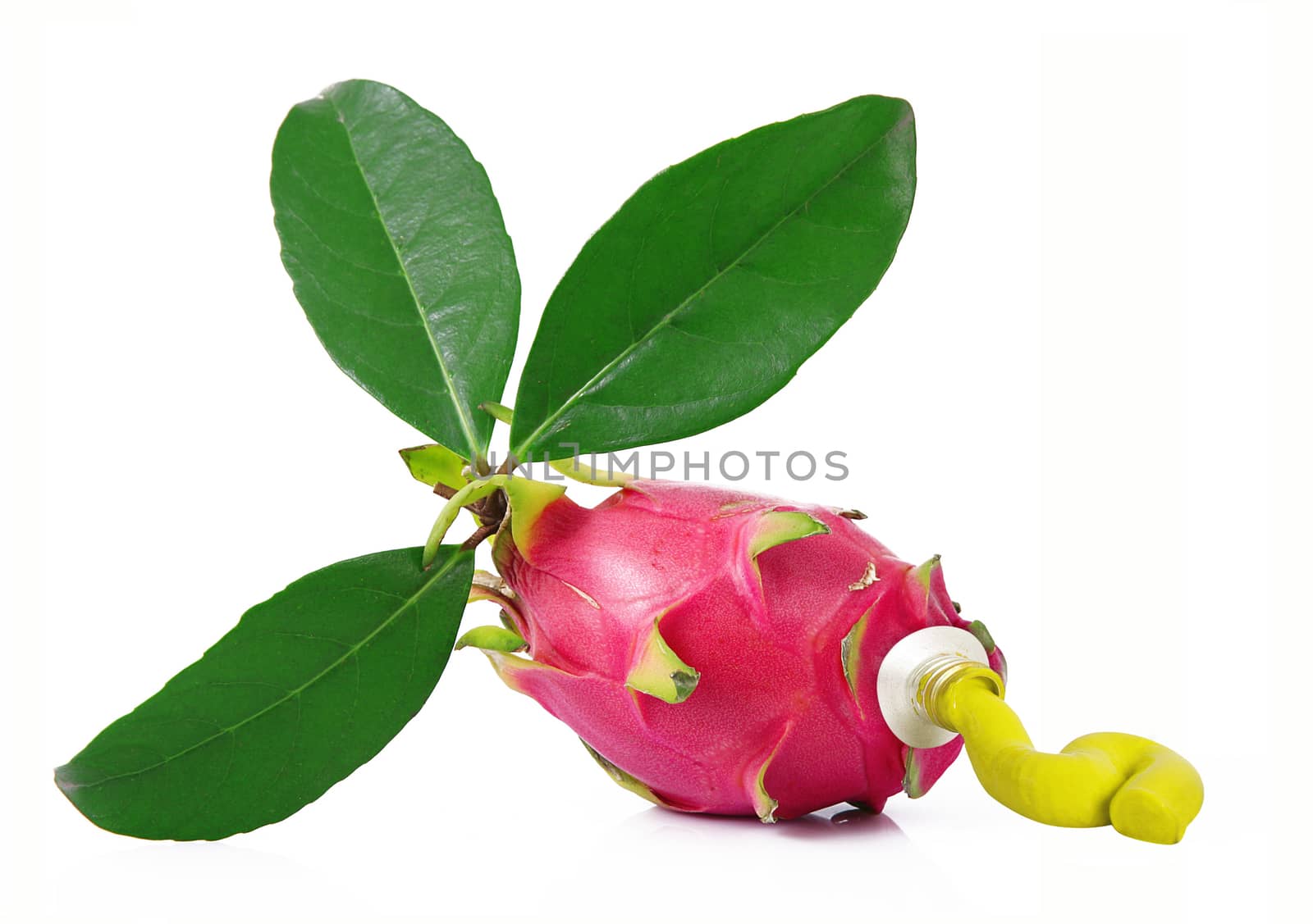 dragon fruit like a tube of paint on white background