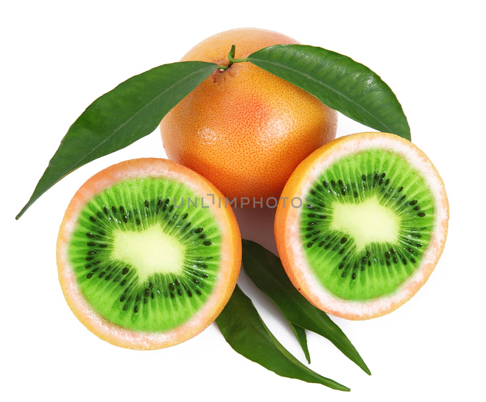 strange ibrid fruit kiwi-grapefruit