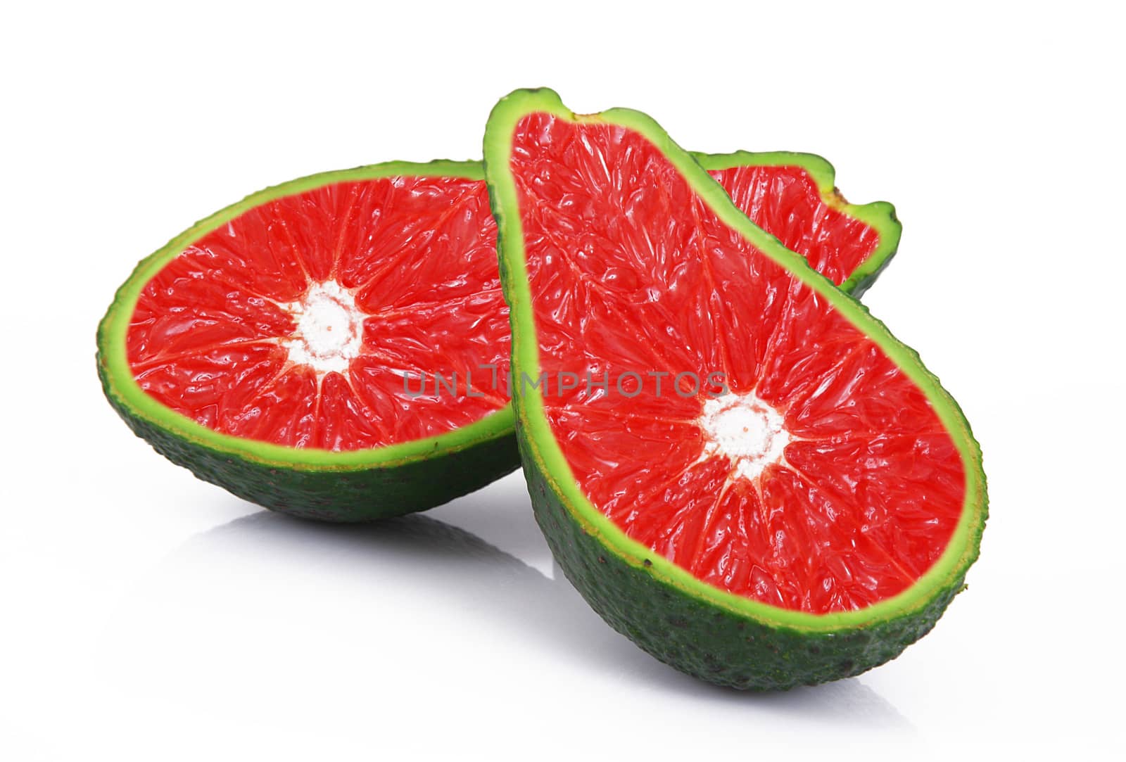 strange ibrid fruit avocado-grapefruit