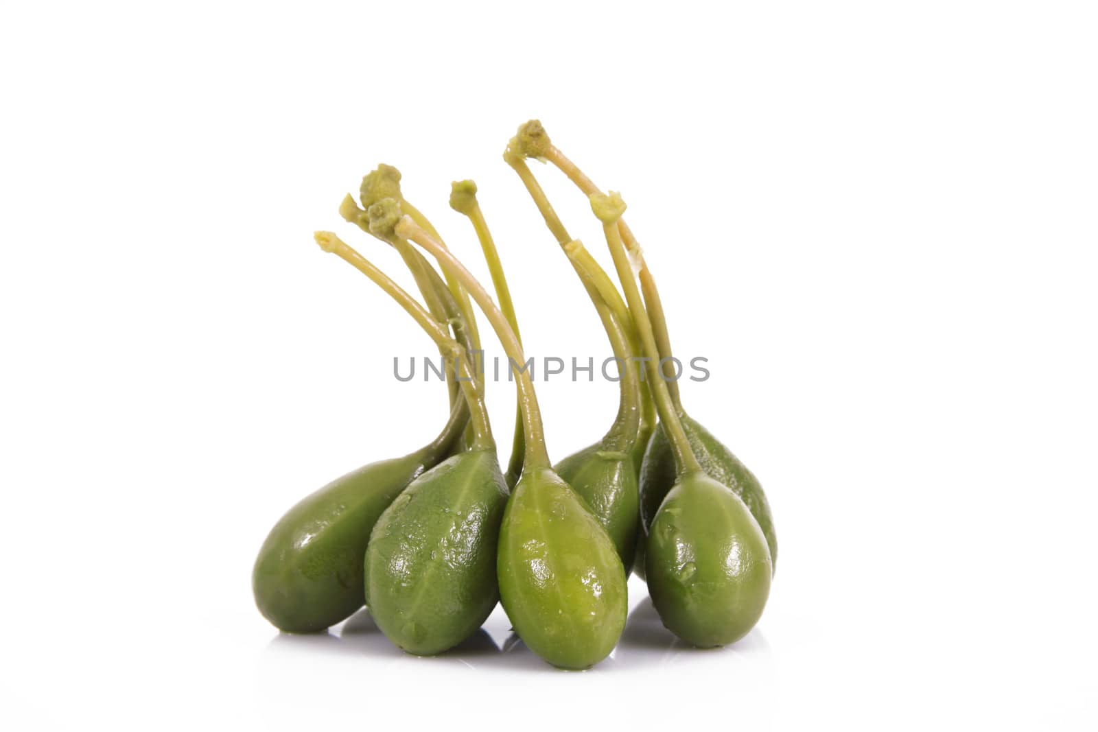 fresh capers on white background