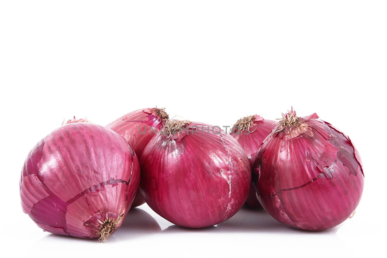 fresh red onions on white background