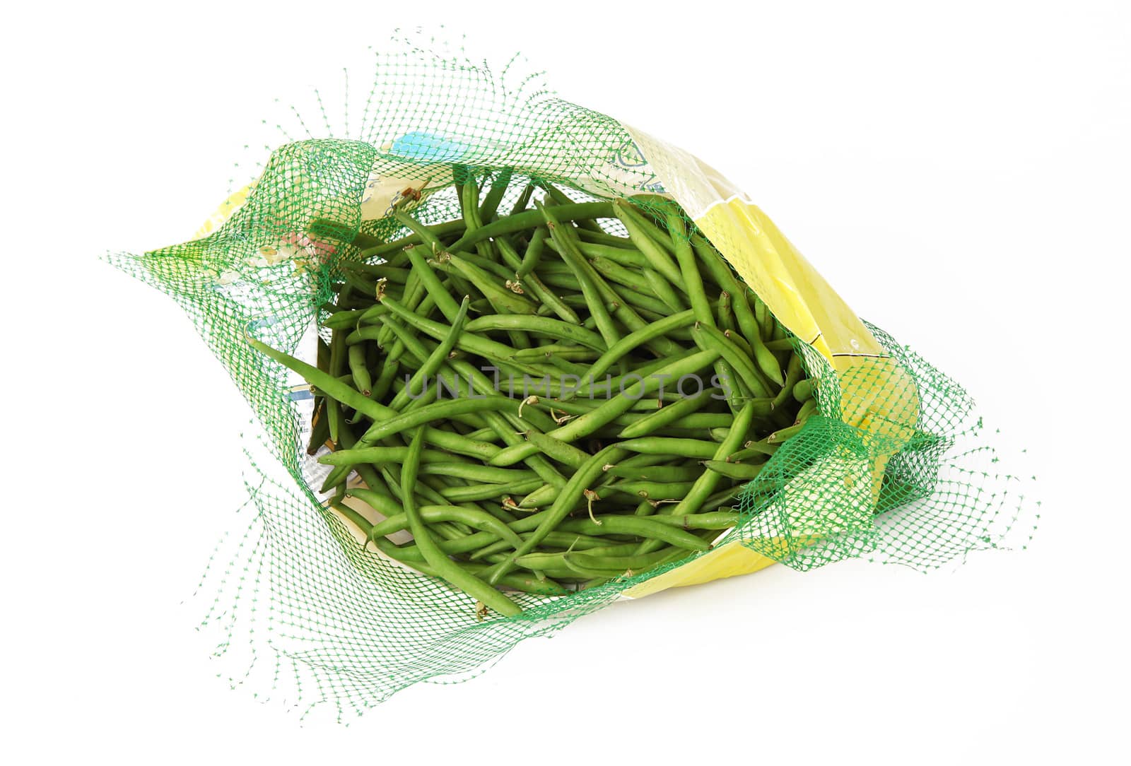 fresh green beans on white background