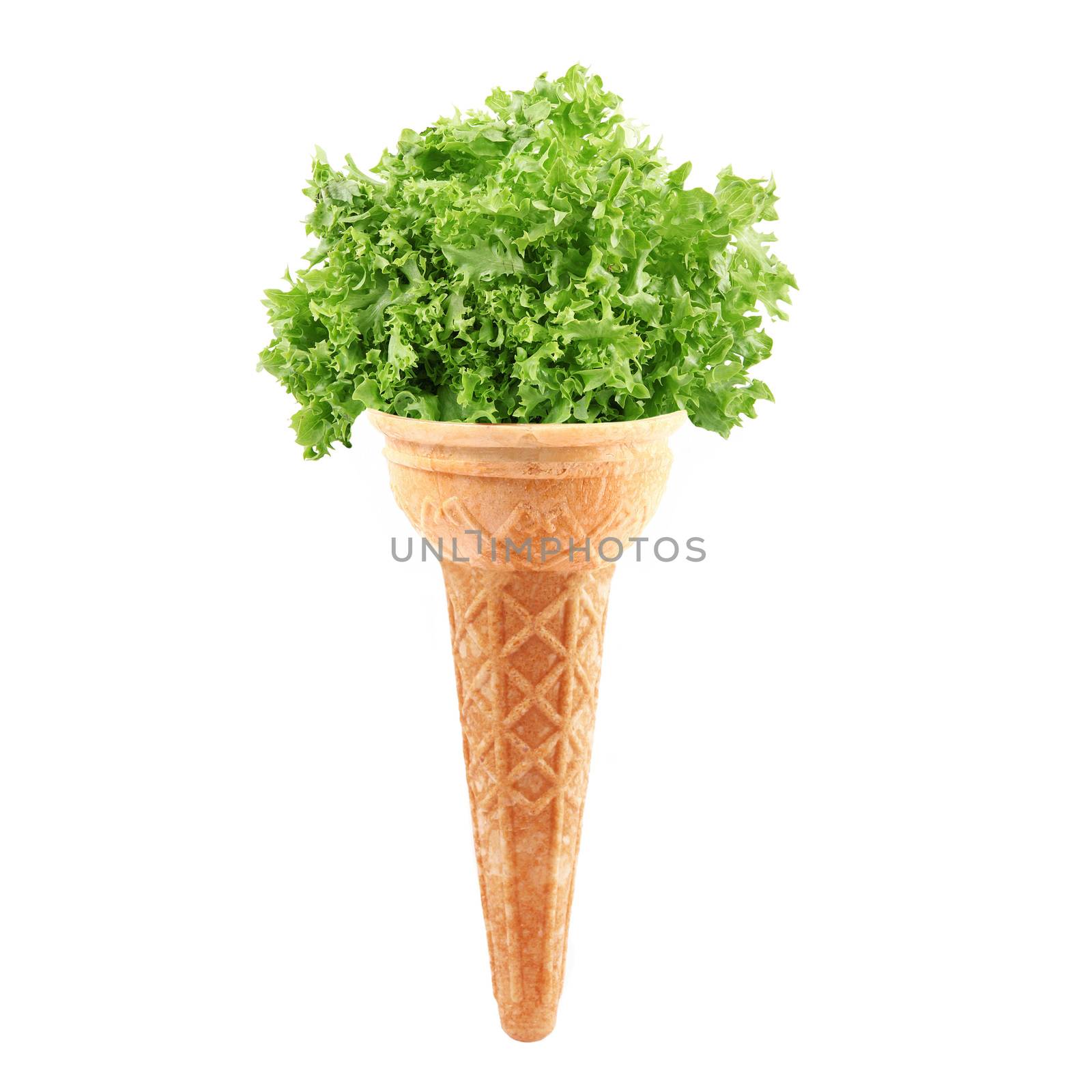 fresh salad like an ice cream on white background