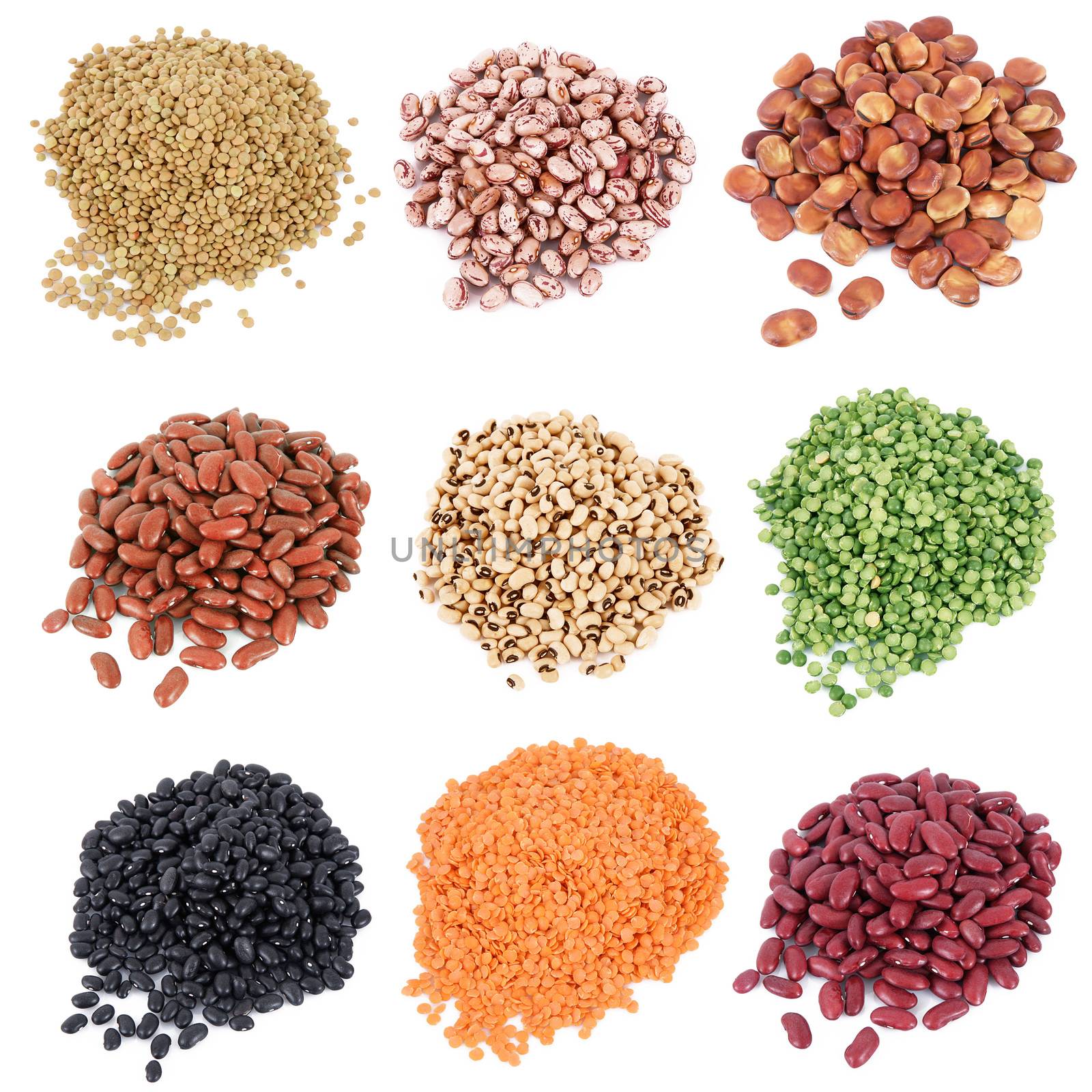 dry legumes collage on white background