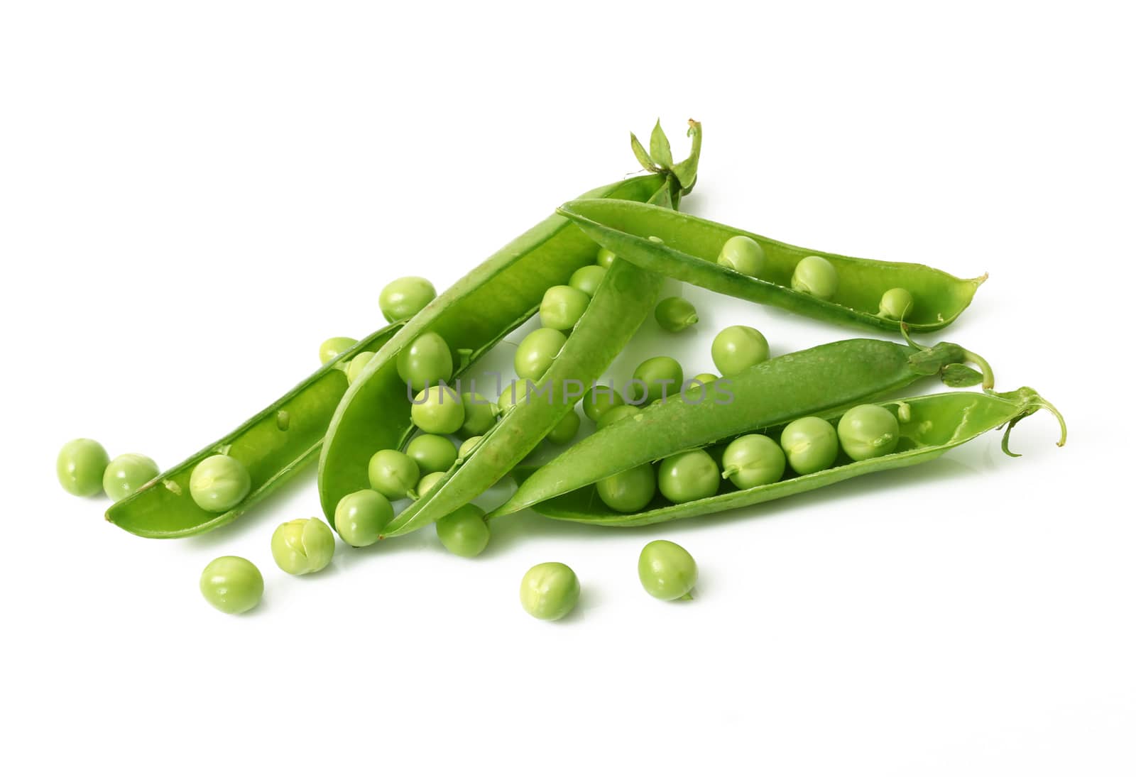 fresh sweet peas on white background