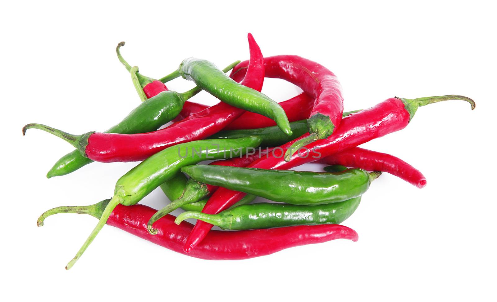 fresh hot peppers on white background