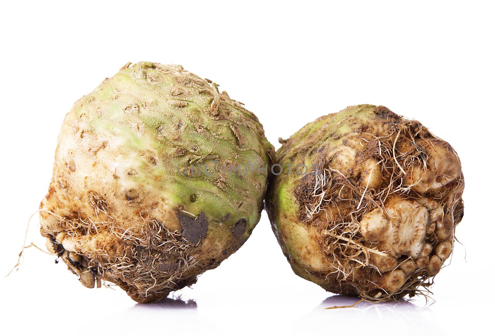 fresh Celery Turnip on white background