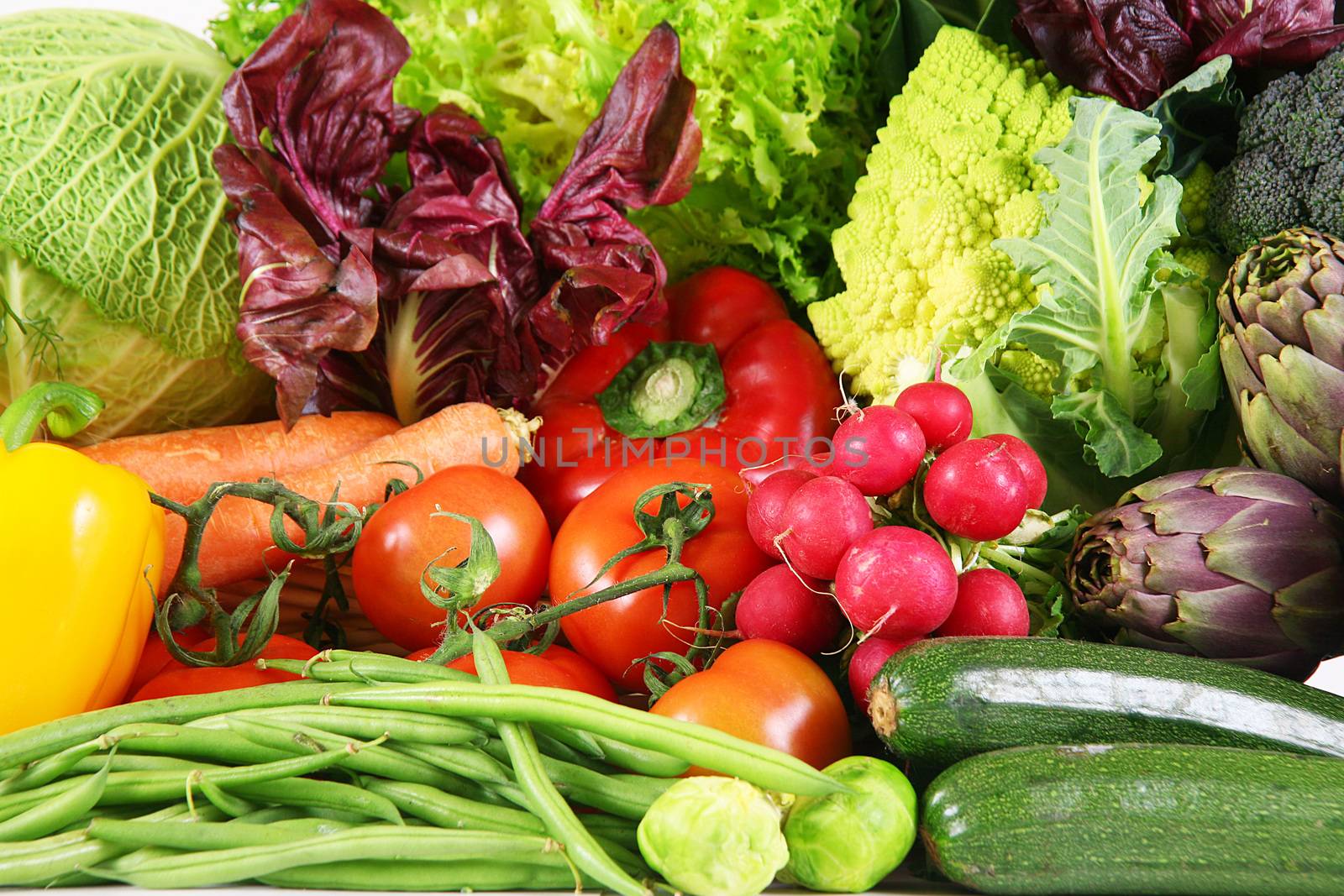 a background of fresh vegetables