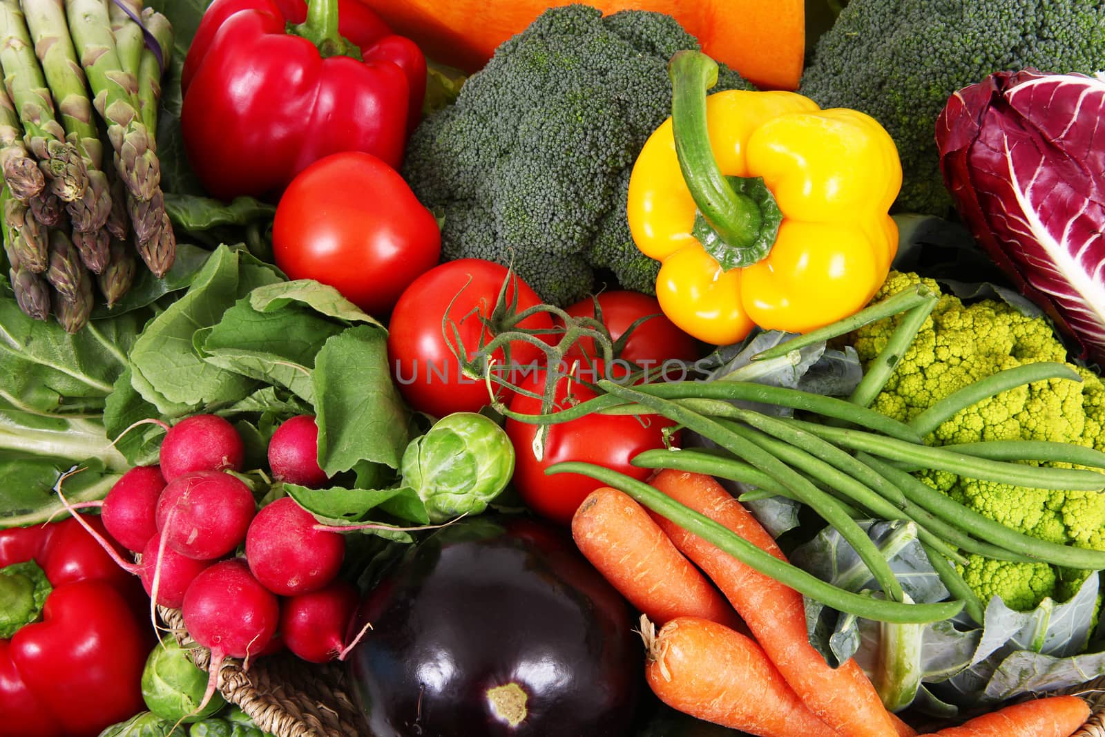 a background of fresh vegetables