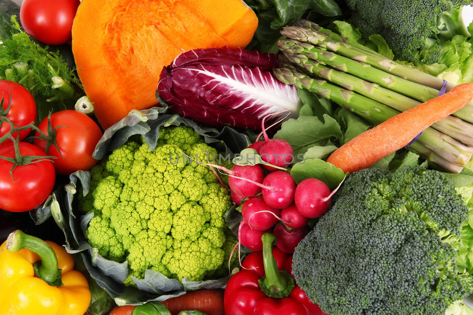 a background of fresh vegetables