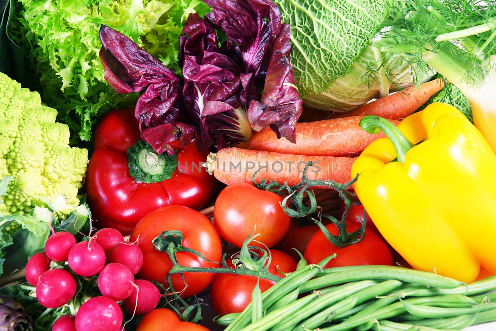 a background of fresh vegetables