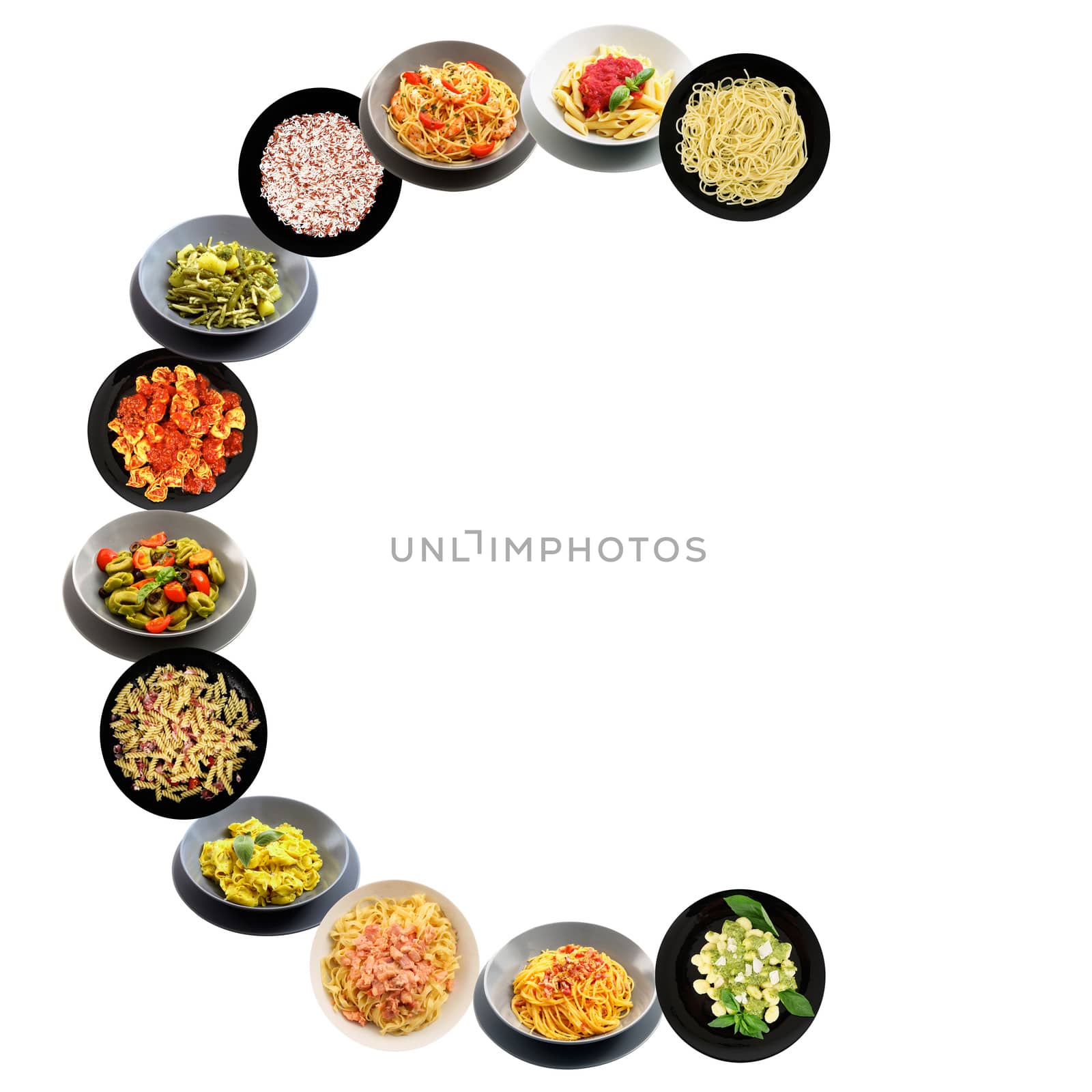 C alphabet italian pasta on white background