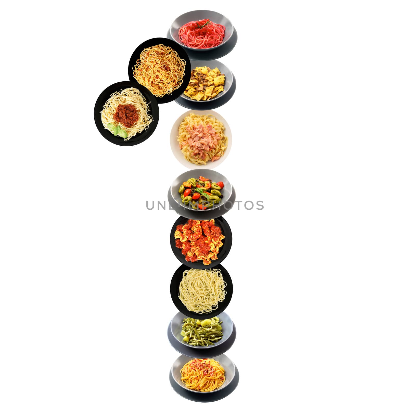 1 alphabet italian pasta on white background