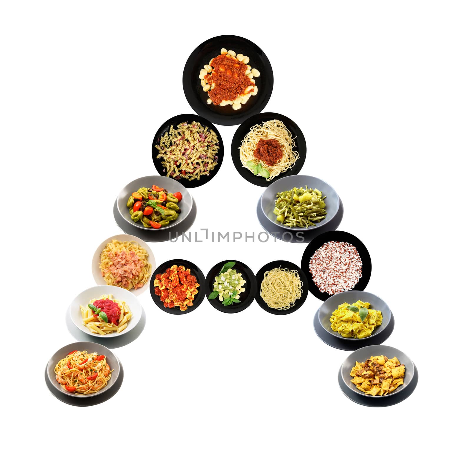A alphabet italian pasta on white background