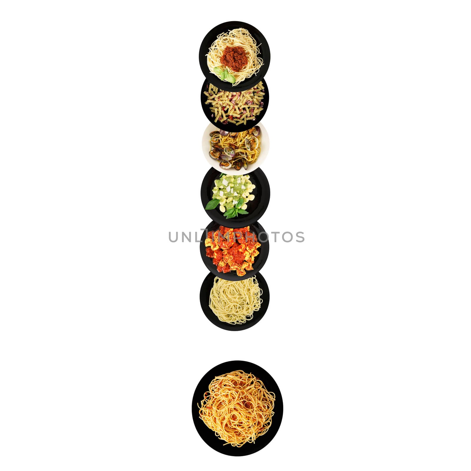 exclamation point alphabet italian pasta on white background