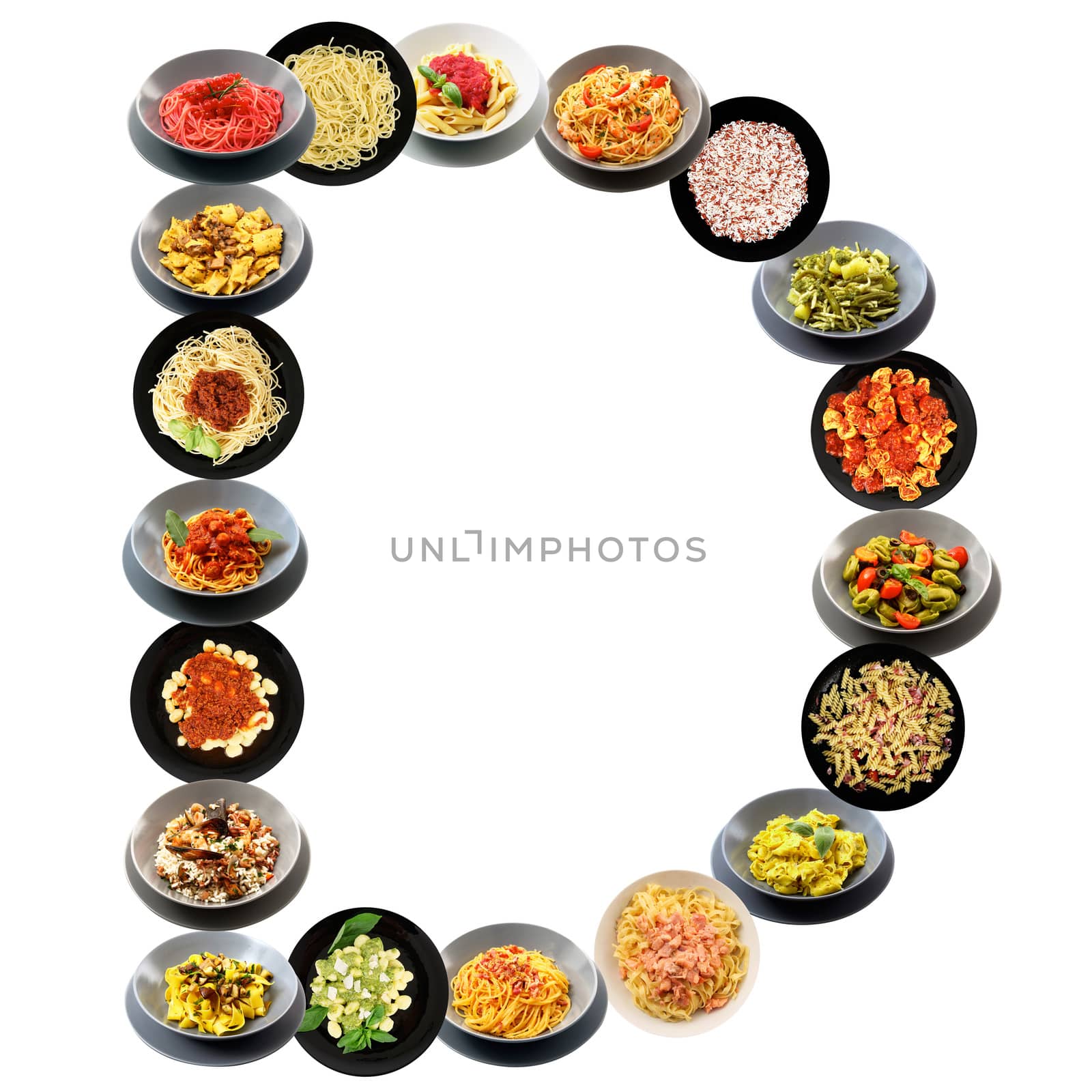 D alphabet italian pasta on white background