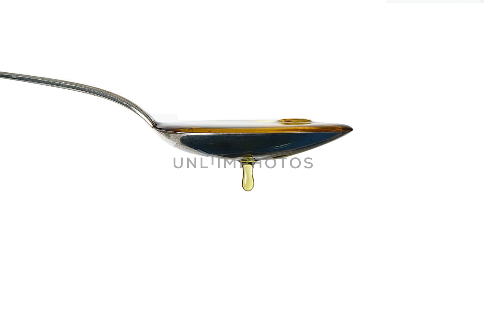 olive oil on spoon on white background