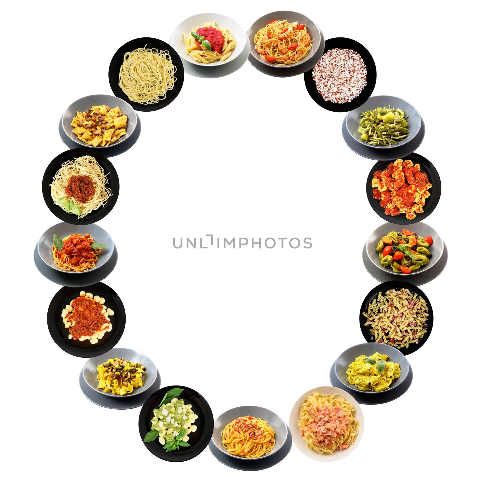 O alphabet italian pasta on white background