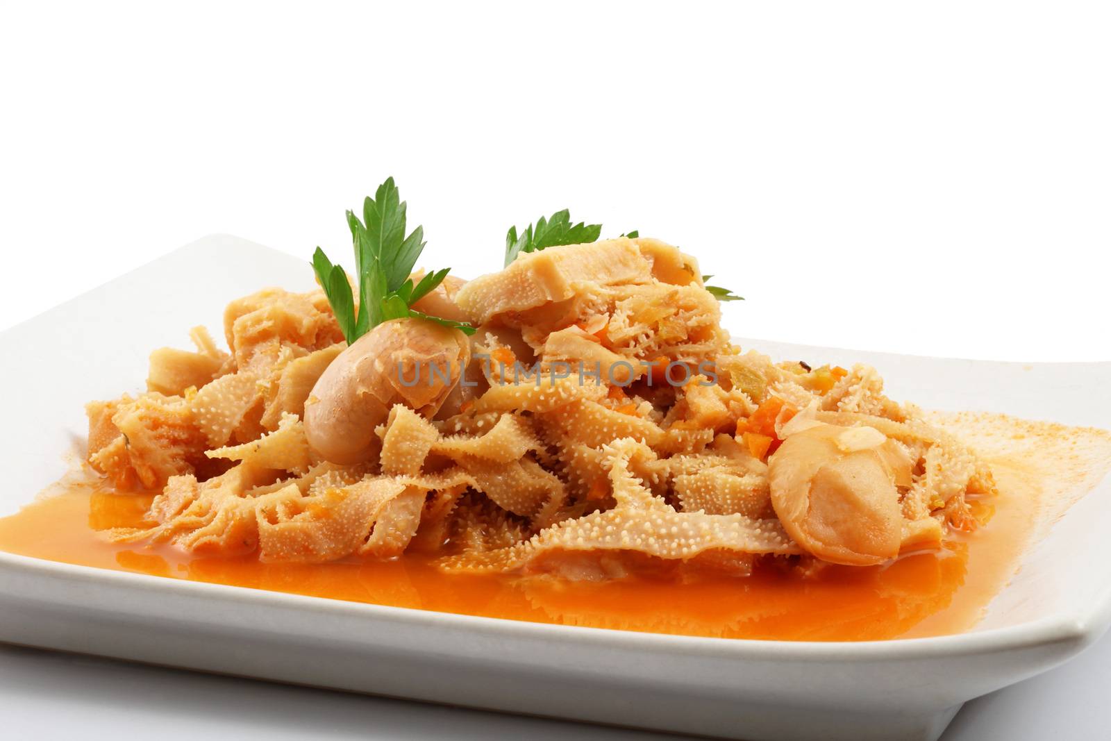 original italian tripe on white background