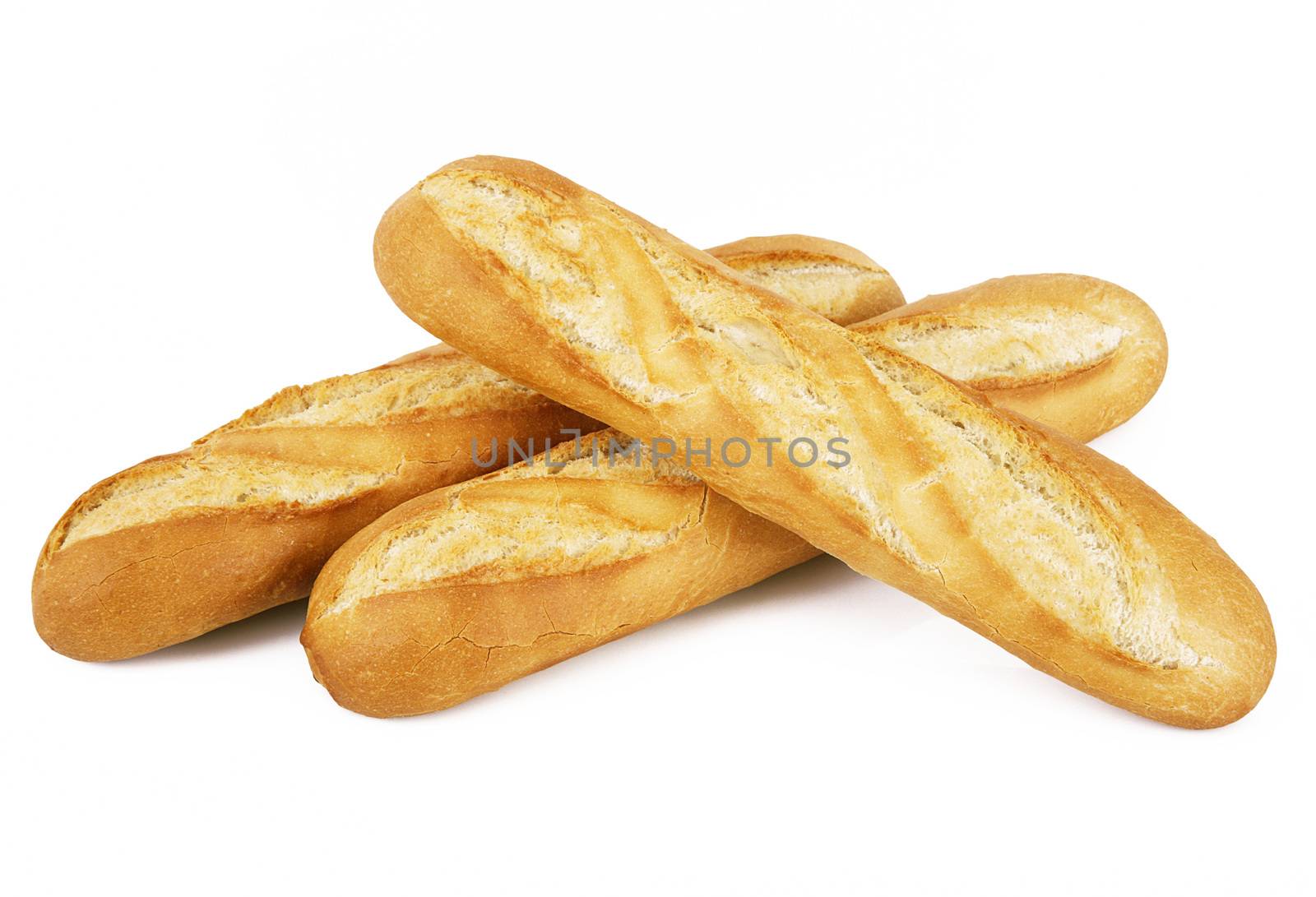 original french baguette on white background