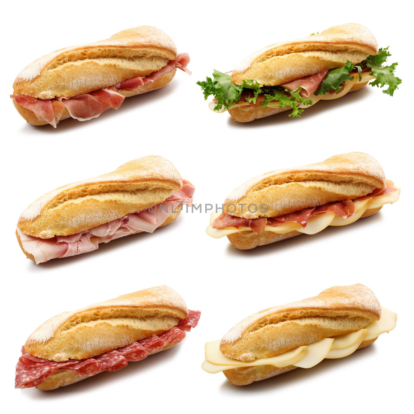 italian sandwich collection on white background
