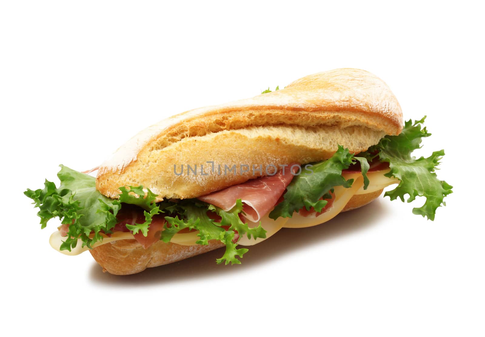 sandwich with ham and cheese on white background