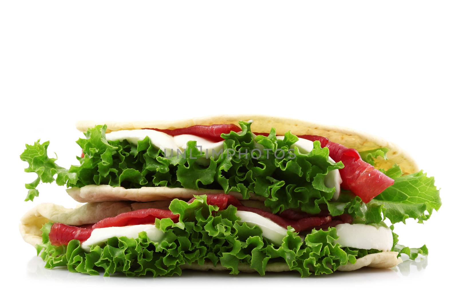 italian flat bread with salade and ham collage