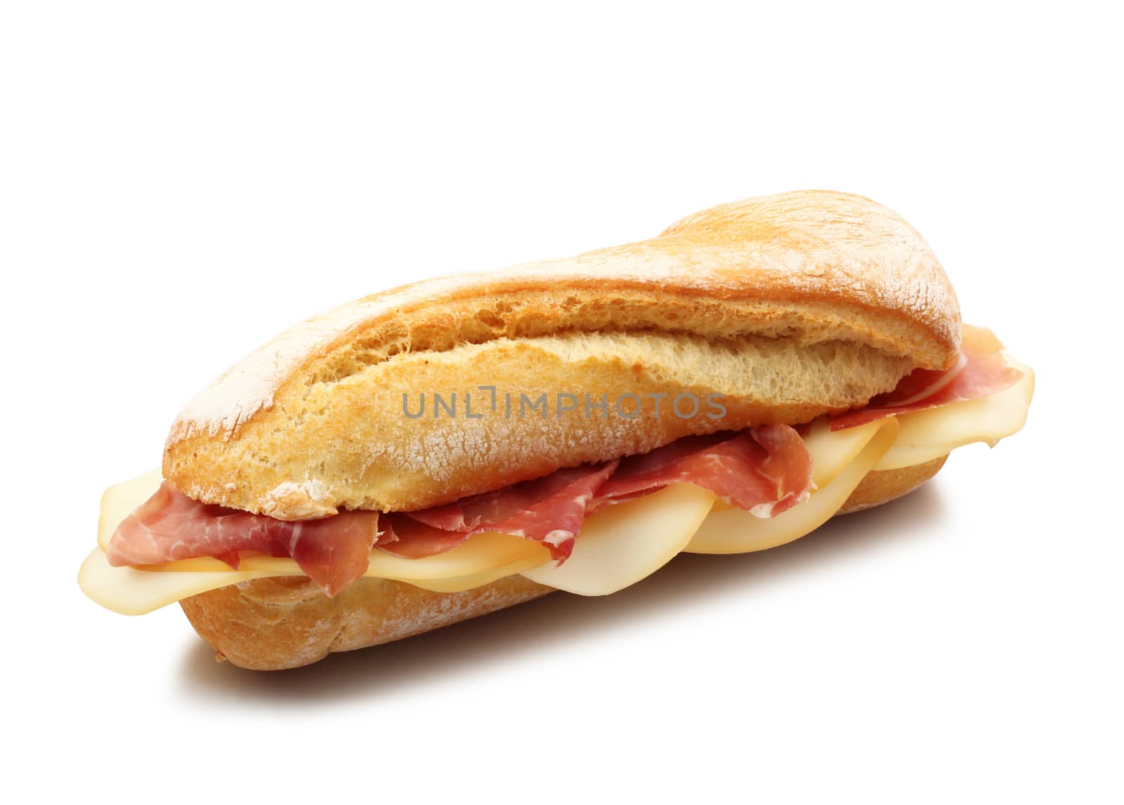 sandwich with ham and cheese on white background