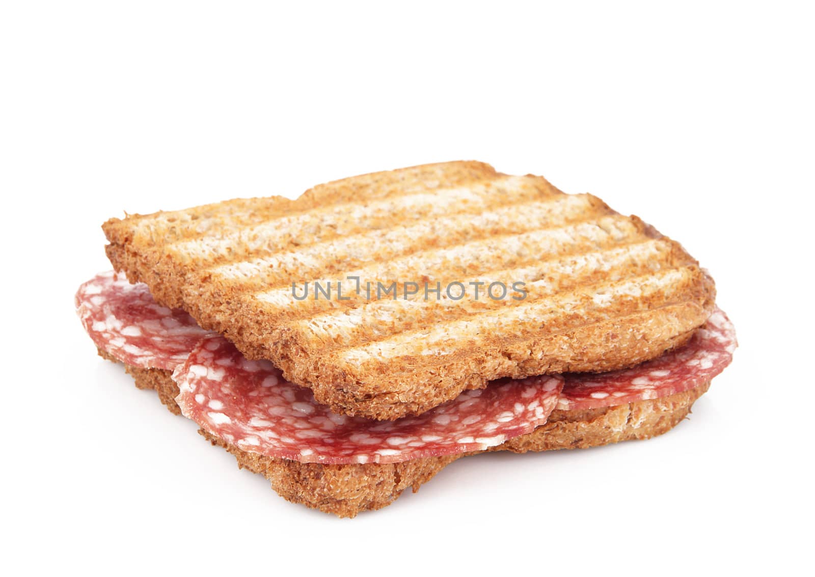 sandwich with salami on white background