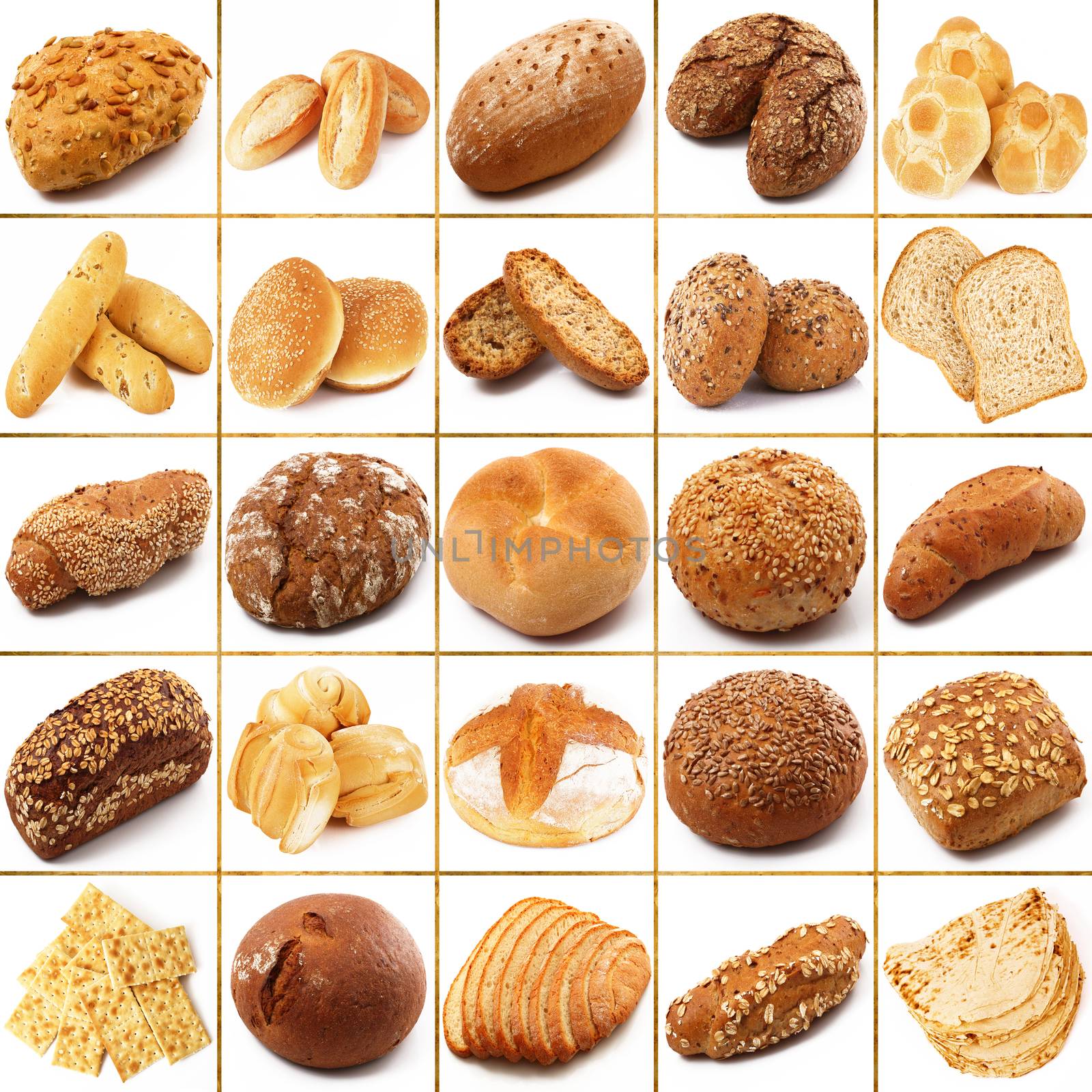 fresh bread collage on white background