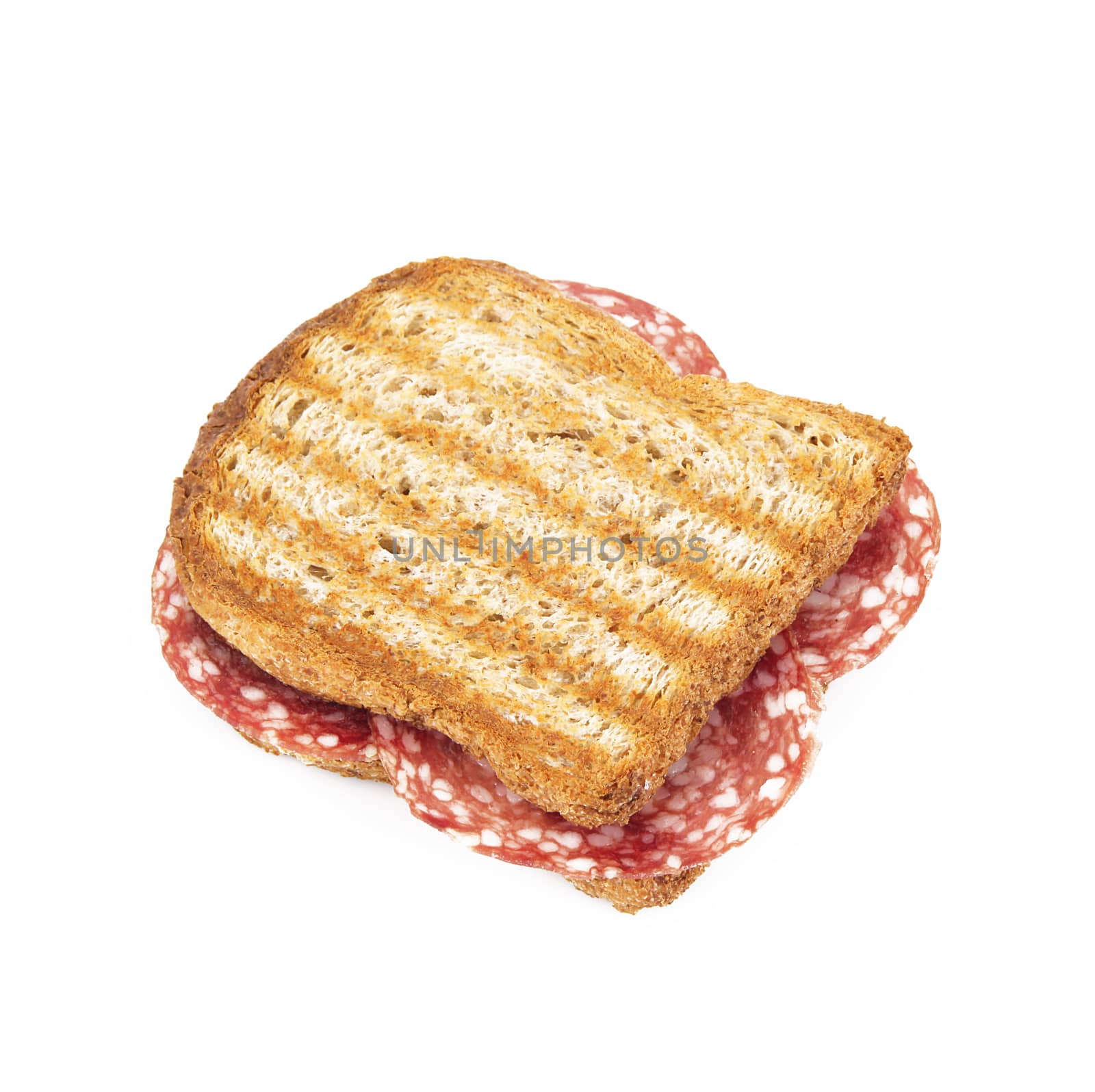 sandwich with salami on white background