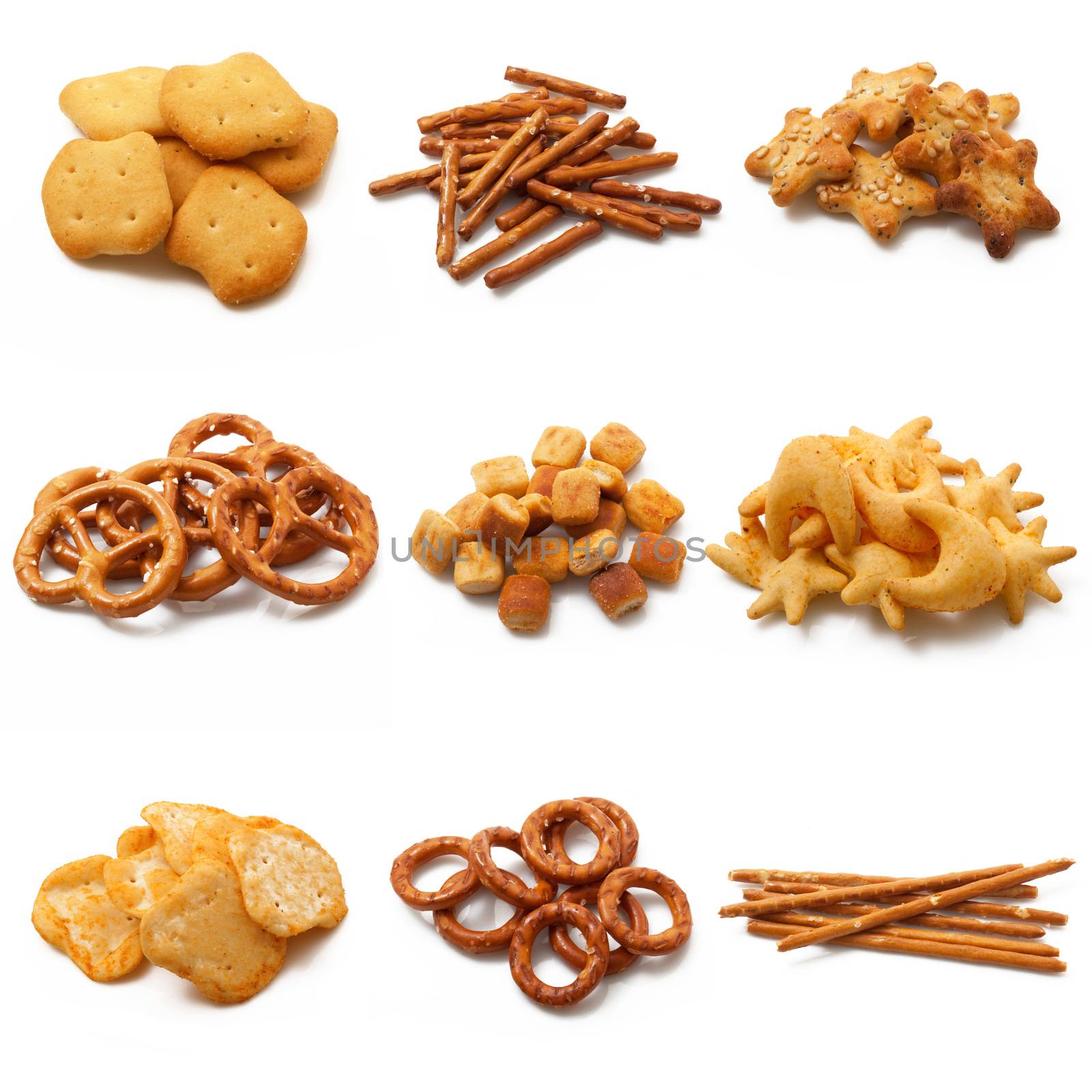 crackers collage on white background