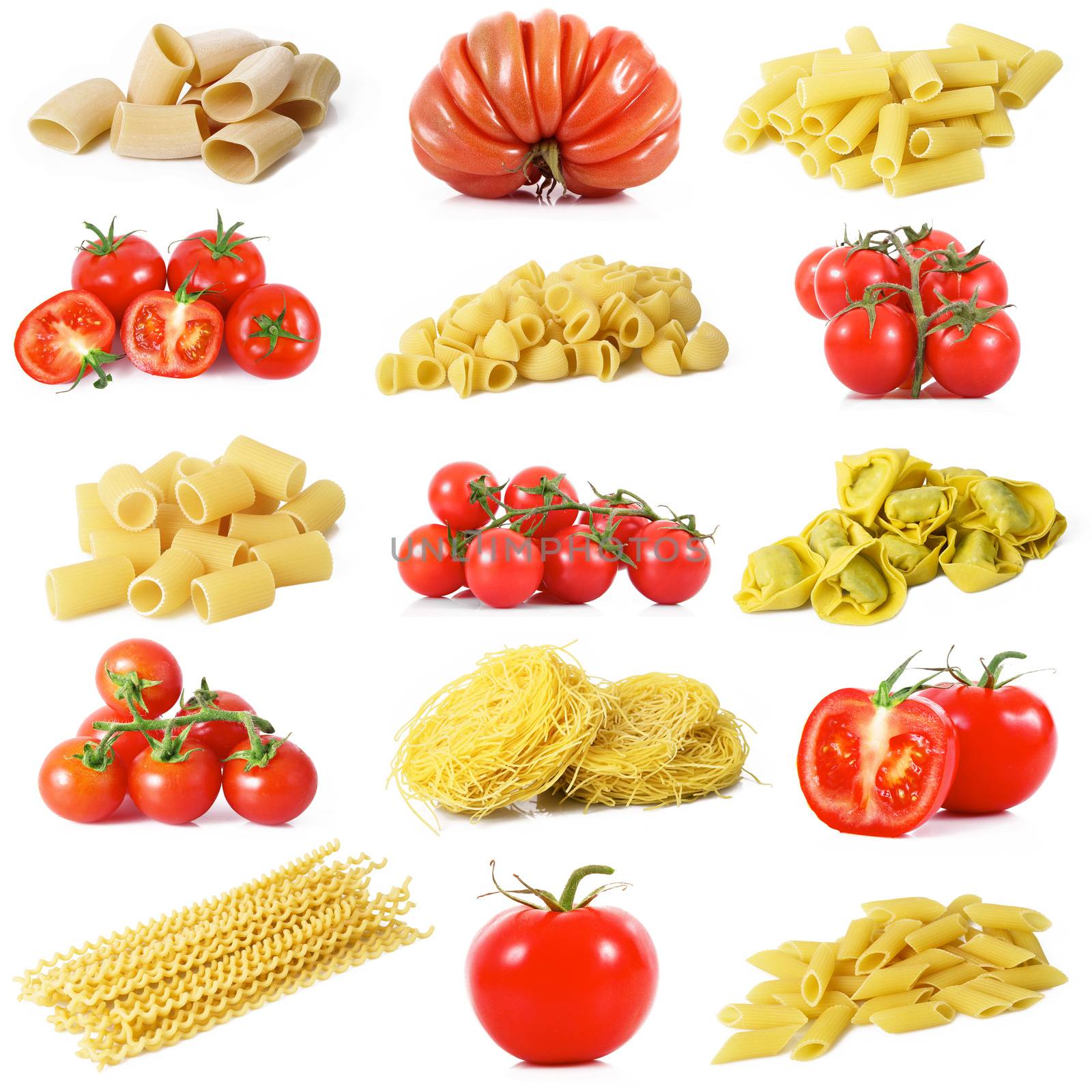 collage of original italian pasta and tomatoes