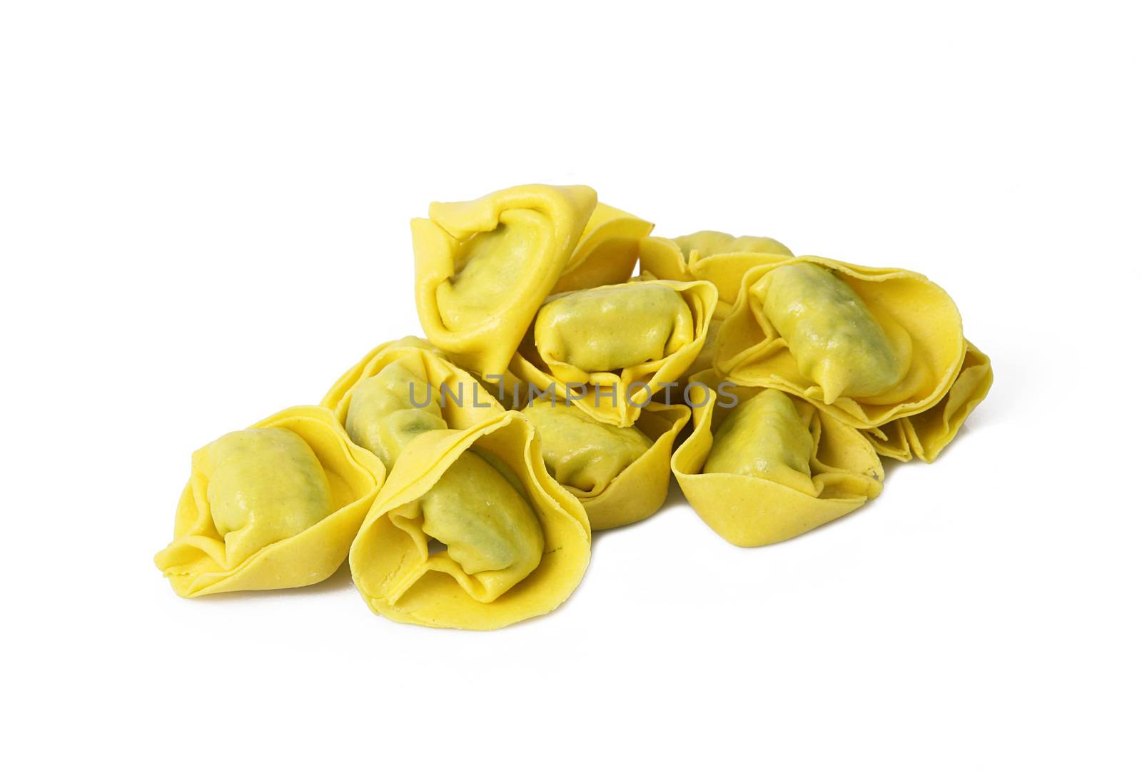 italian raw pasta on white background